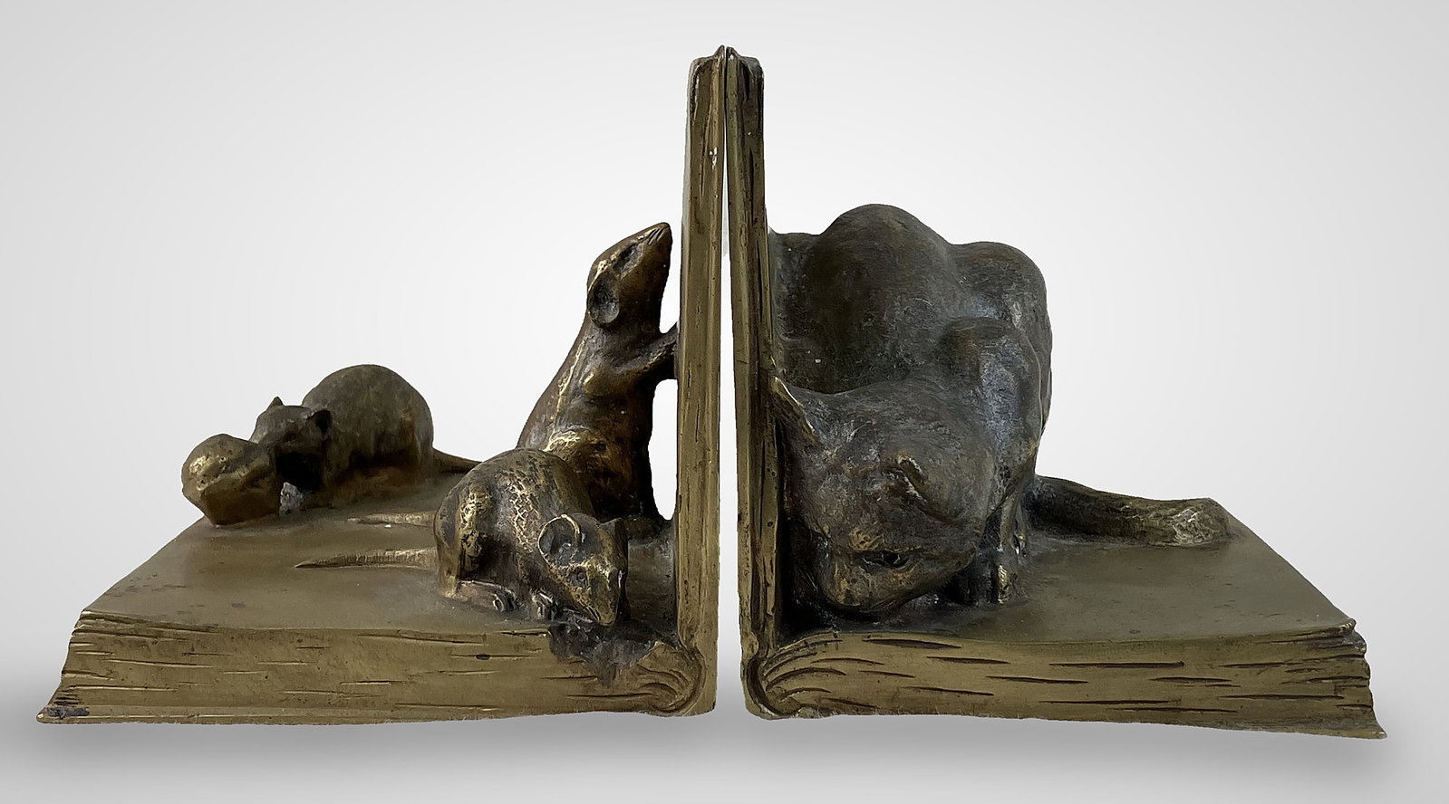 A. Duchene Bronze Cat and Mouse Bookends - 5