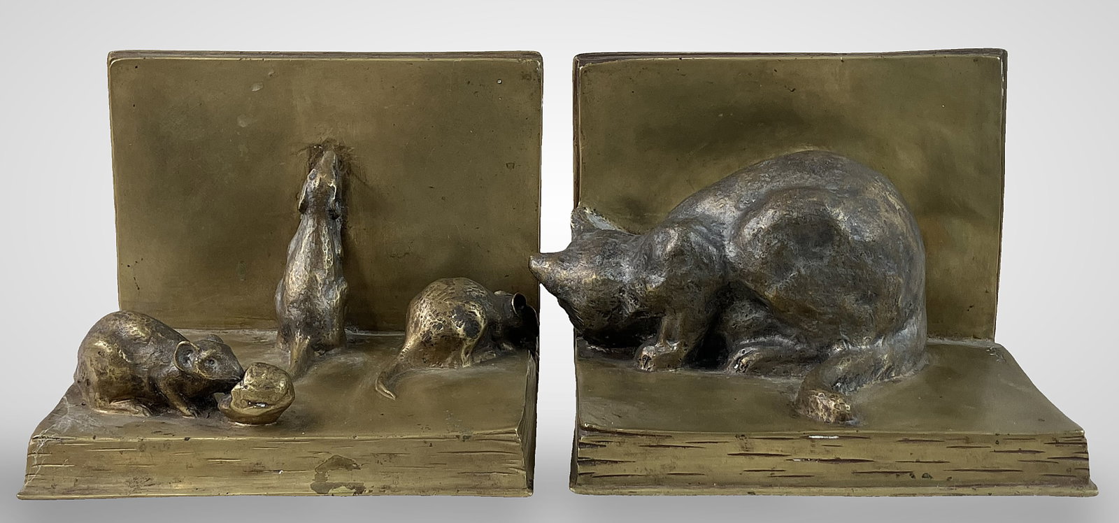 A. Duchene Bronze Cat and Mouse Bookends - 6