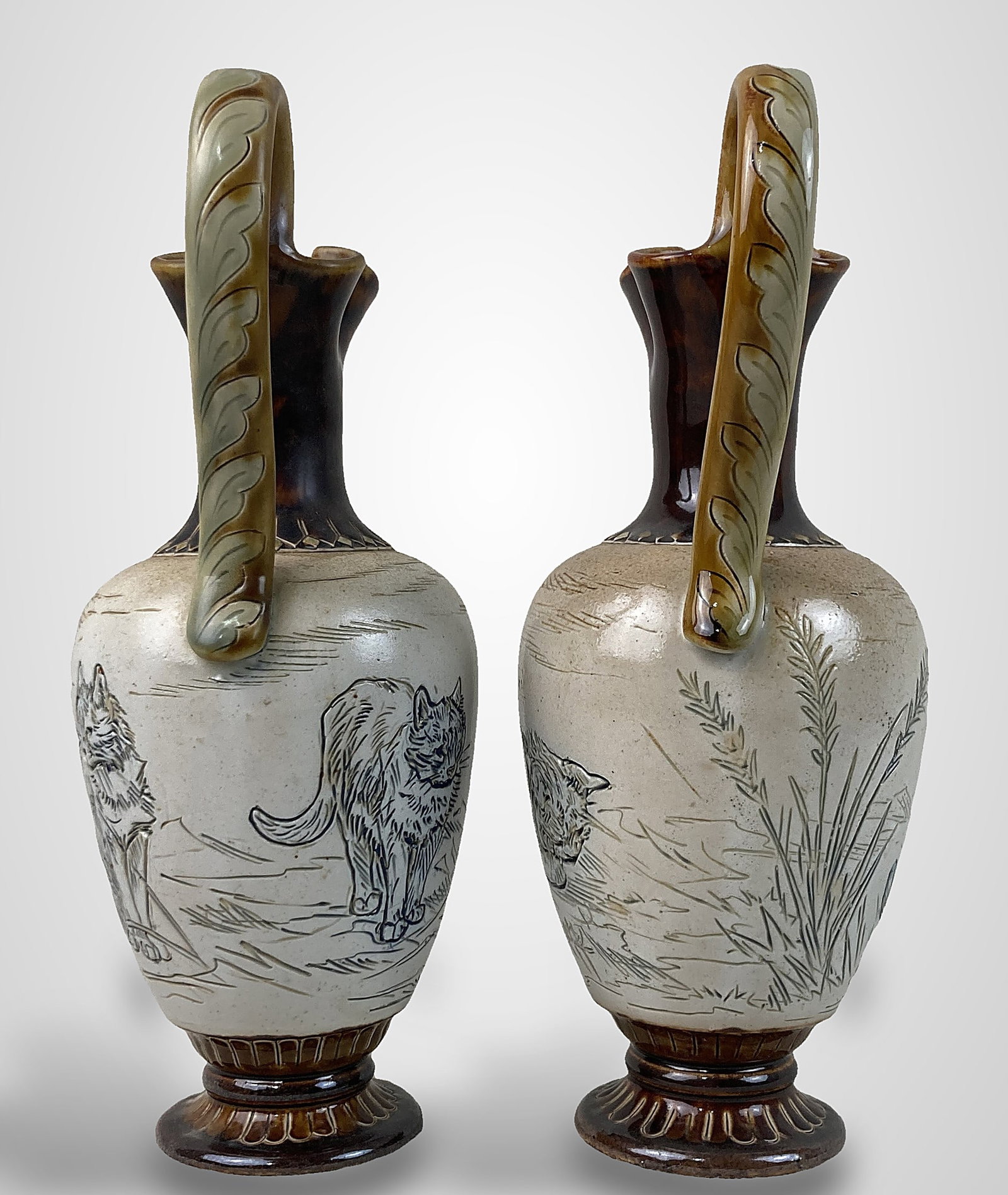 Pair of Hannah Barlow Doulton Lambeth Cat Pitchers - 11