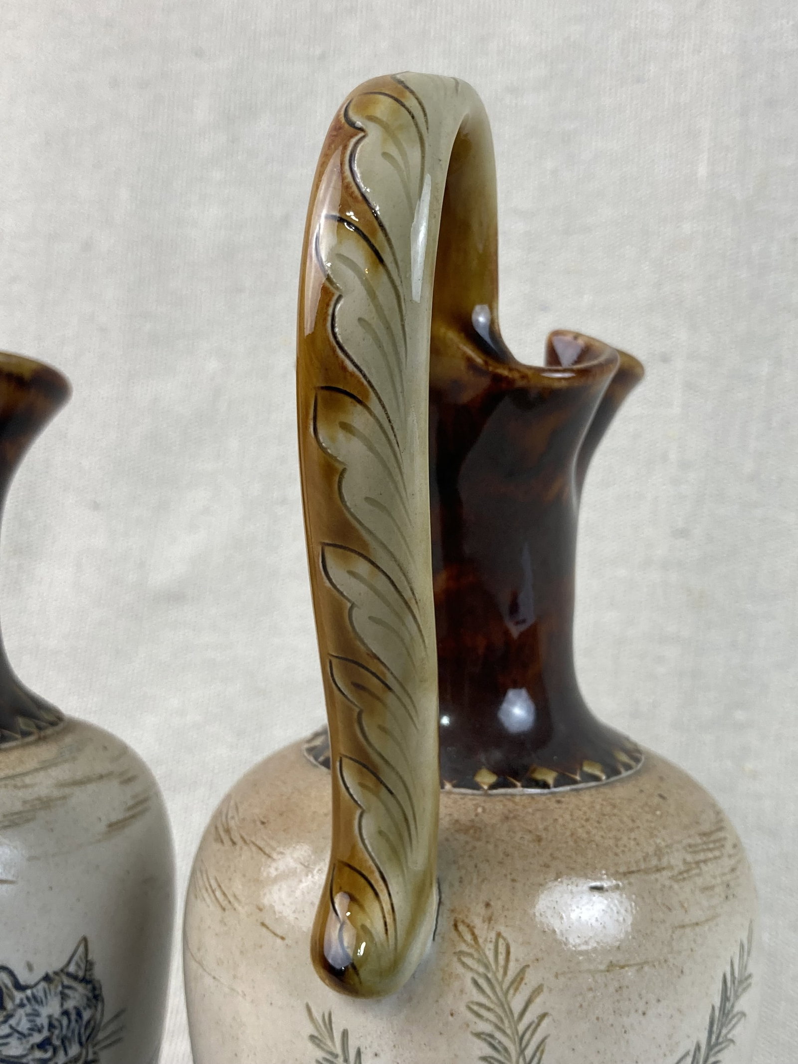 Pair of Hannah Barlow Doulton Lambeth Cat Pitchers - 12