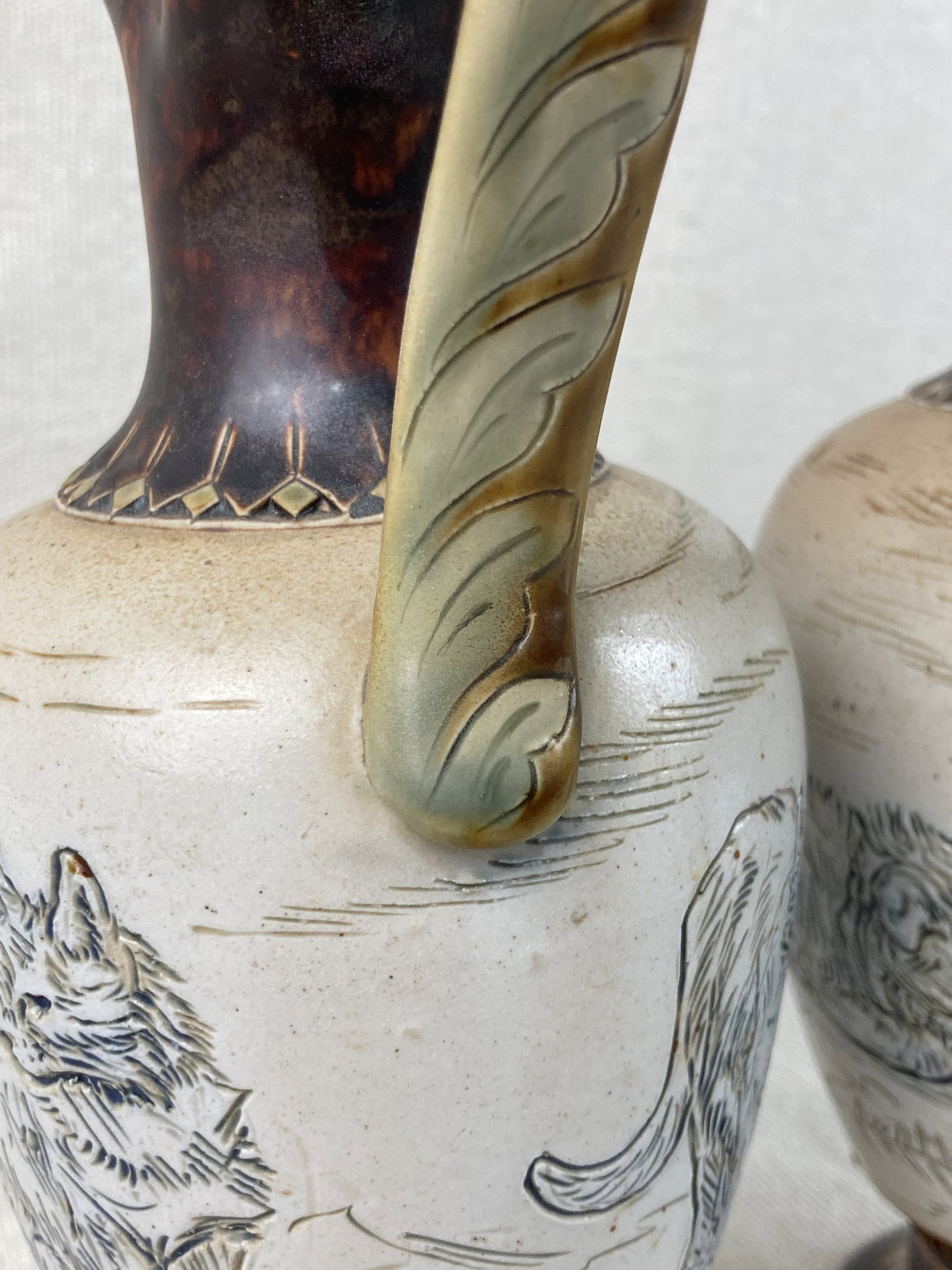 Pair of Hannah Barlow Doulton Lambeth Cat Pitchers - 13