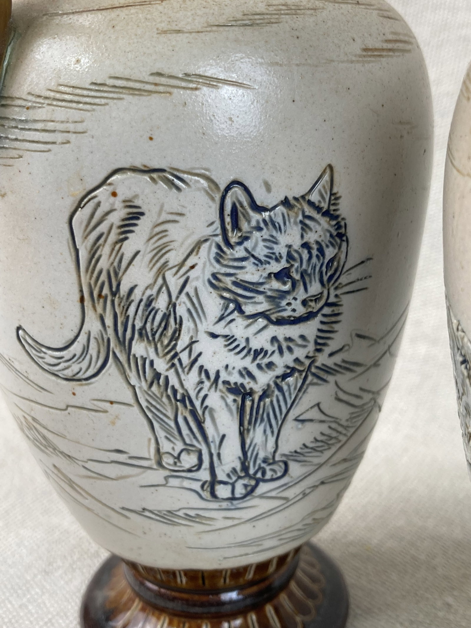 Pair of Hannah Barlow Doulton Lambeth Cat Pitchers - 14