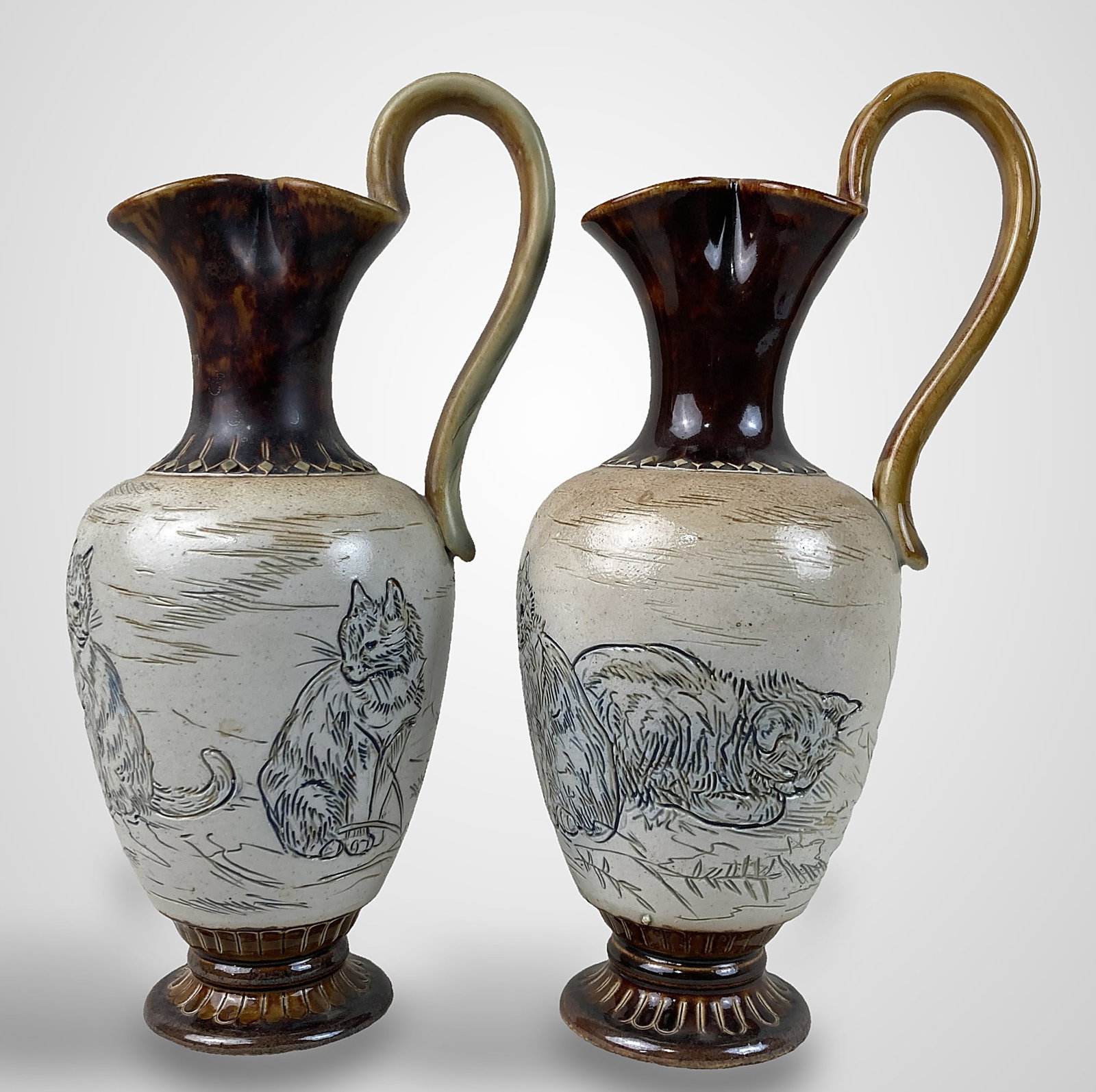 Pair of Hannah Barlow Doulton Lambeth Cat Pitchers - 15