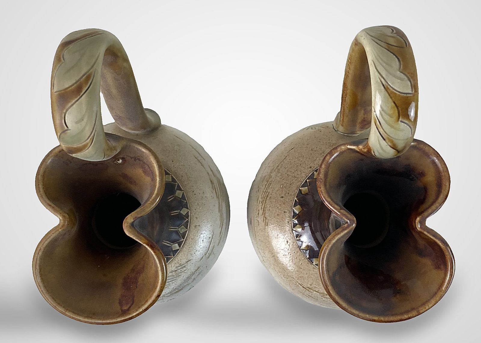Pair of Hannah Barlow Doulton Lambeth Cat Pitchers - 2