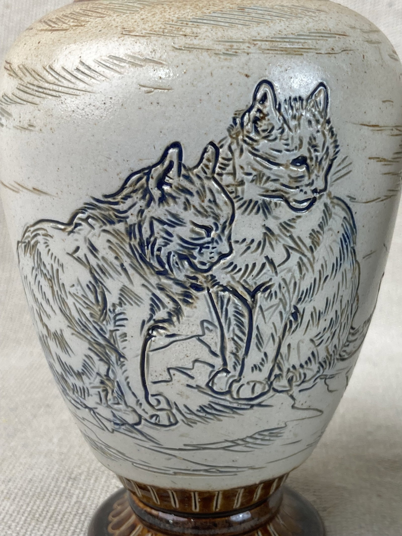 Pair of Hannah Barlow Doulton Lambeth Cat Pitchers - 7