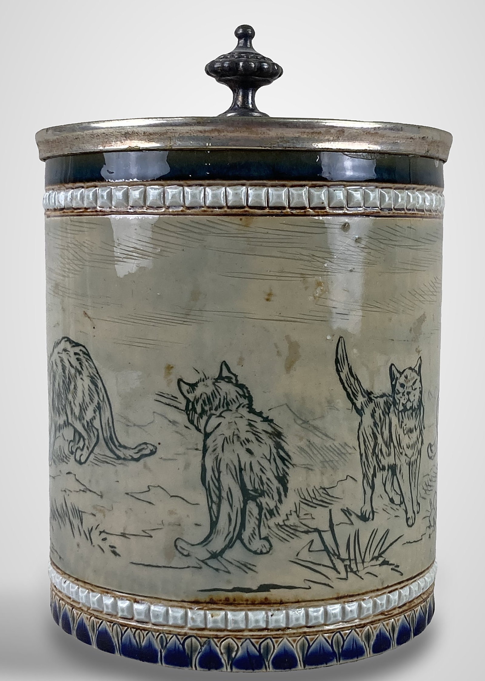 Hannah Barlow Doulton Lambeth Cat Landscape Lidded Jar - 2