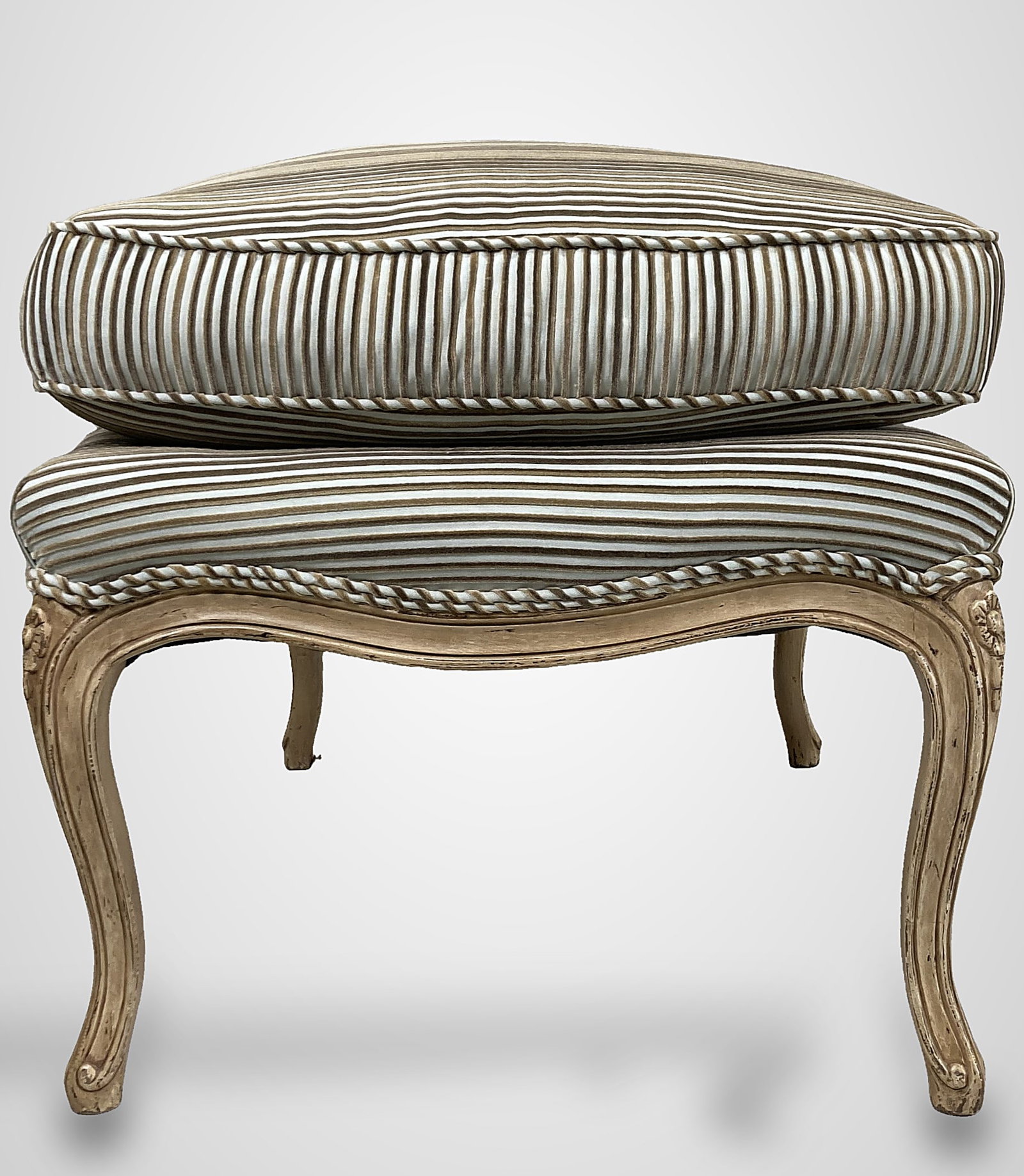 Pair Of Louis XV Style Bergere Wingback Chairs And Ottoman - 16