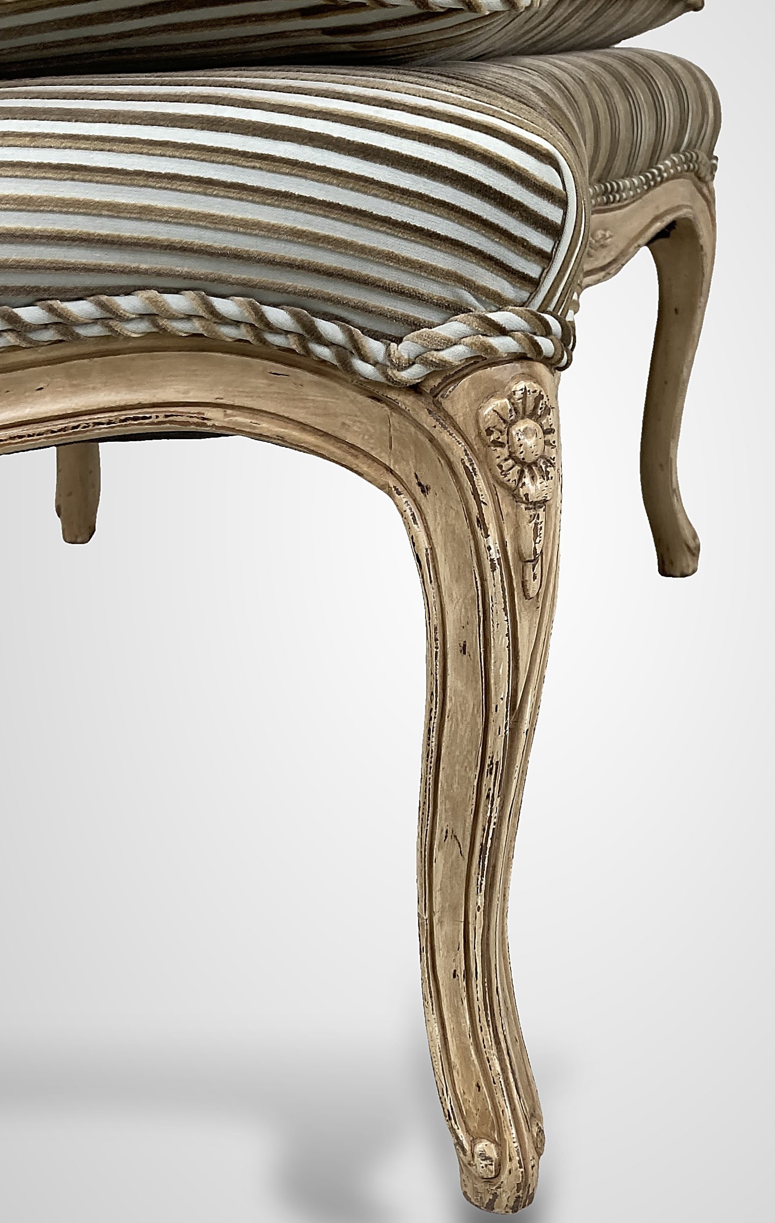 Pair Of Louis XV Style Bergere Wingback Chairs And Ottoman - 17