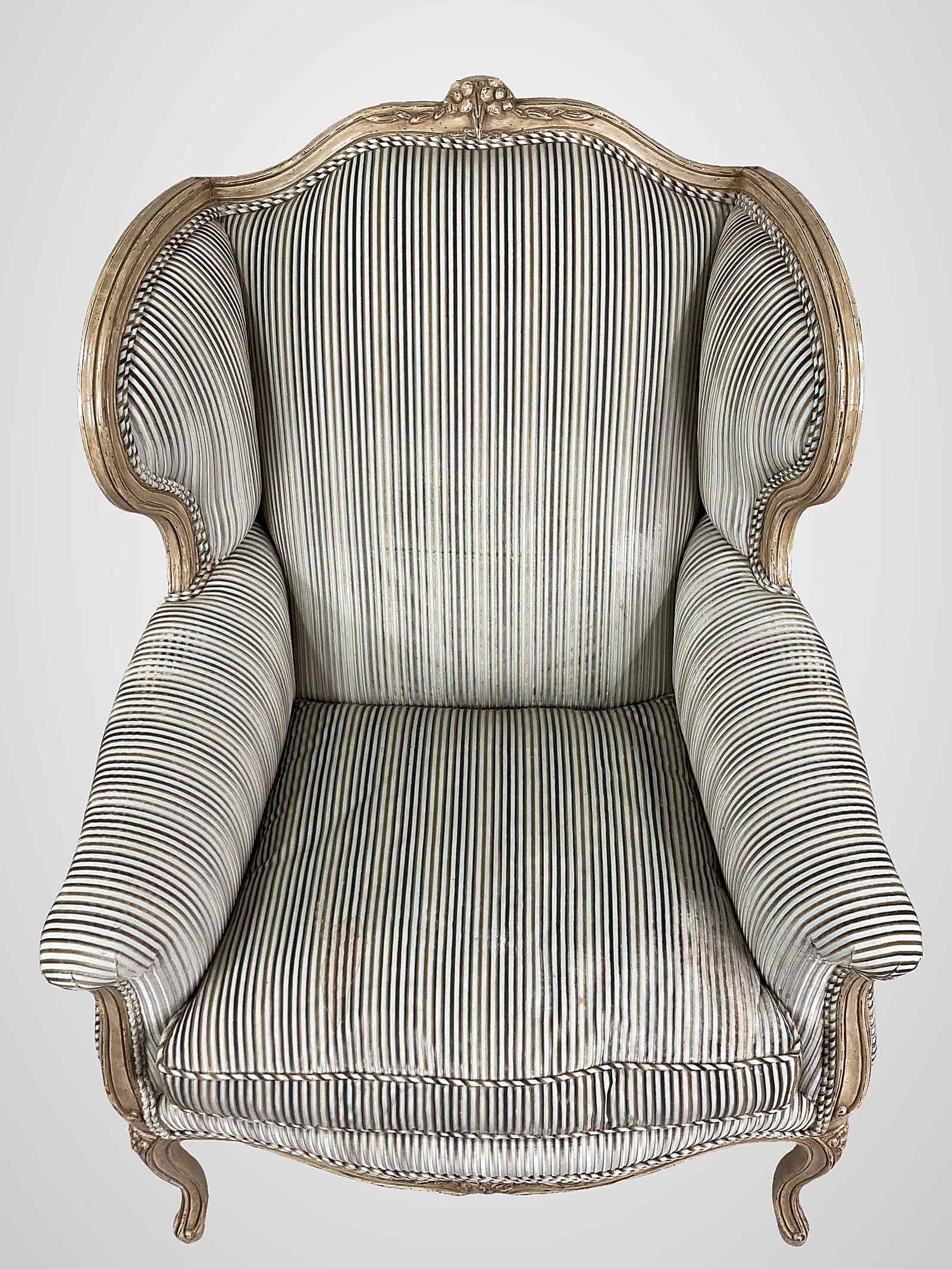 Pair Of Louis XV Style Bergere Wingback Chairs And Ottoman - 2