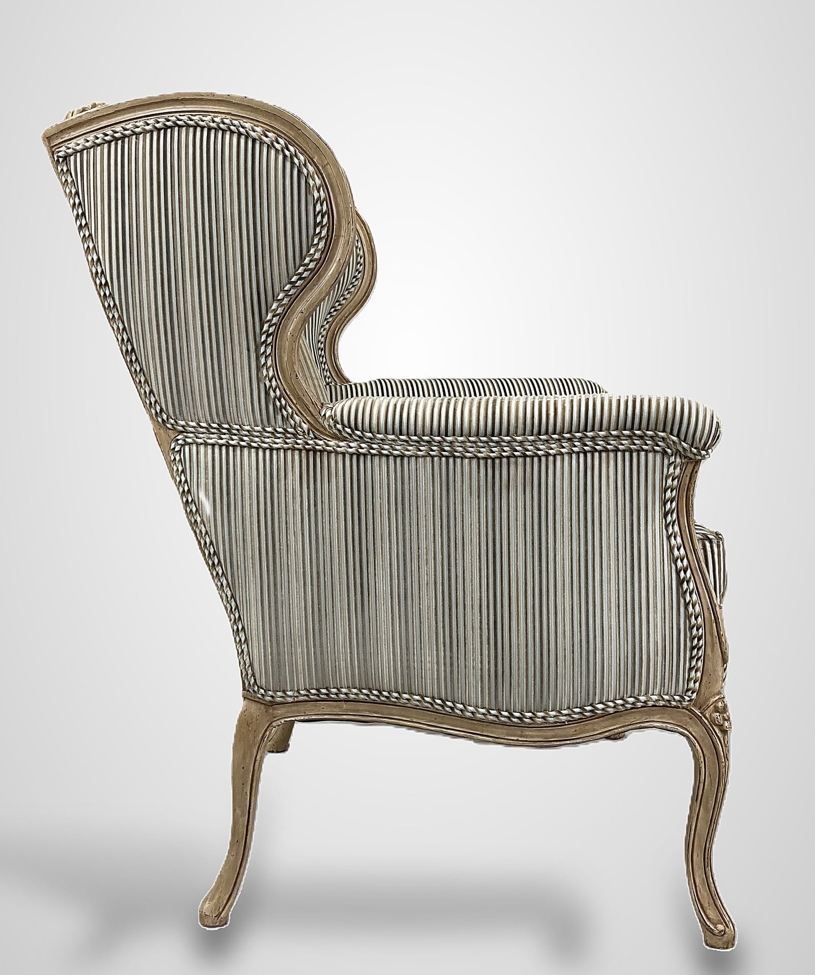 Pair Of Louis XV Style Bergere Wingback Chairs And Ottoman - 9