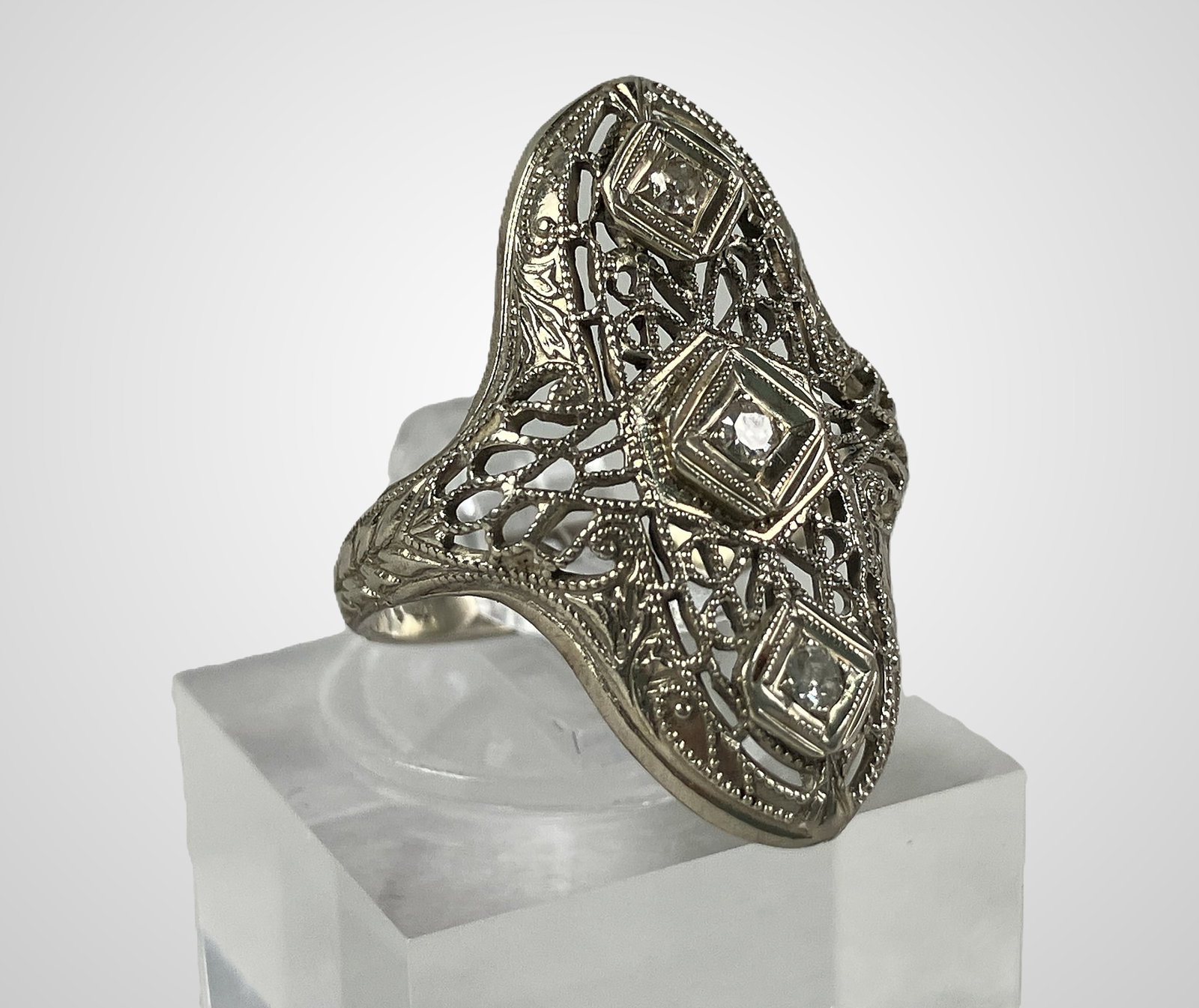 Art Deco 14KT White Gold Ring - 4