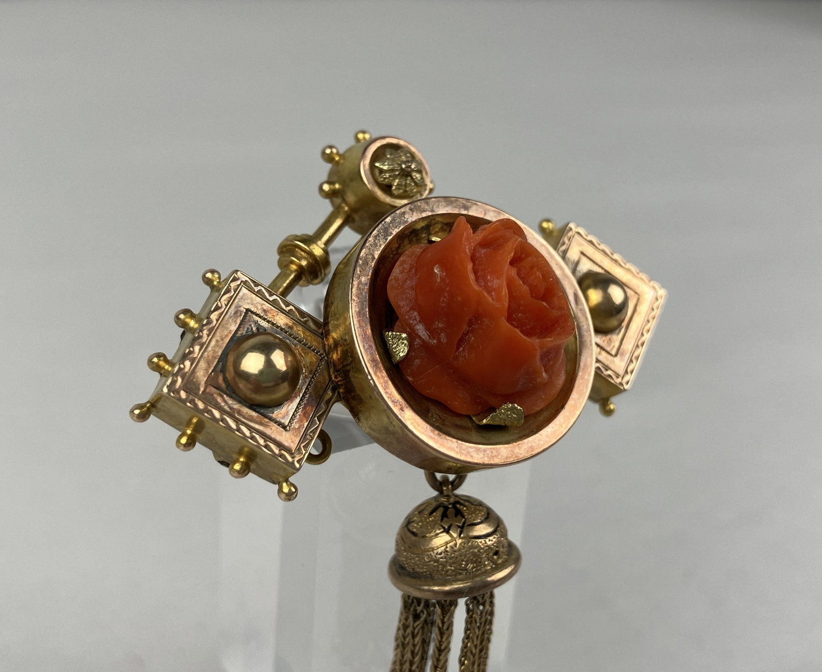 Victorian 14KT Coral Rose Brooch - 2