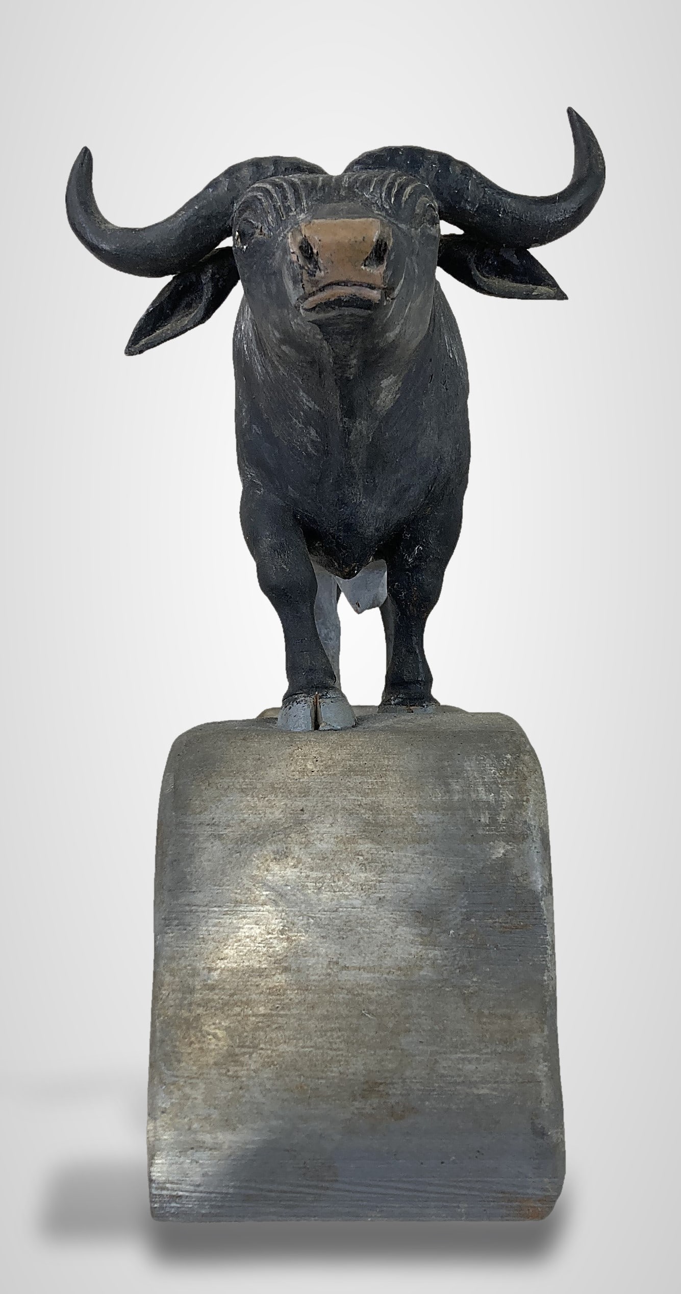Folk Art Carved Cape Buffalo Statue - 2