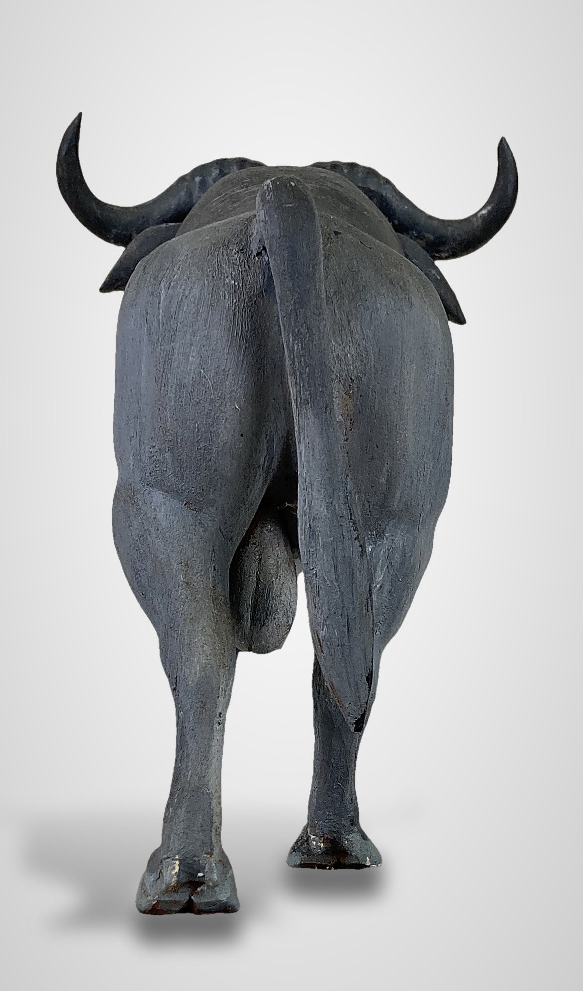 Folk Art Carved Cape Buffalo Statue - 5