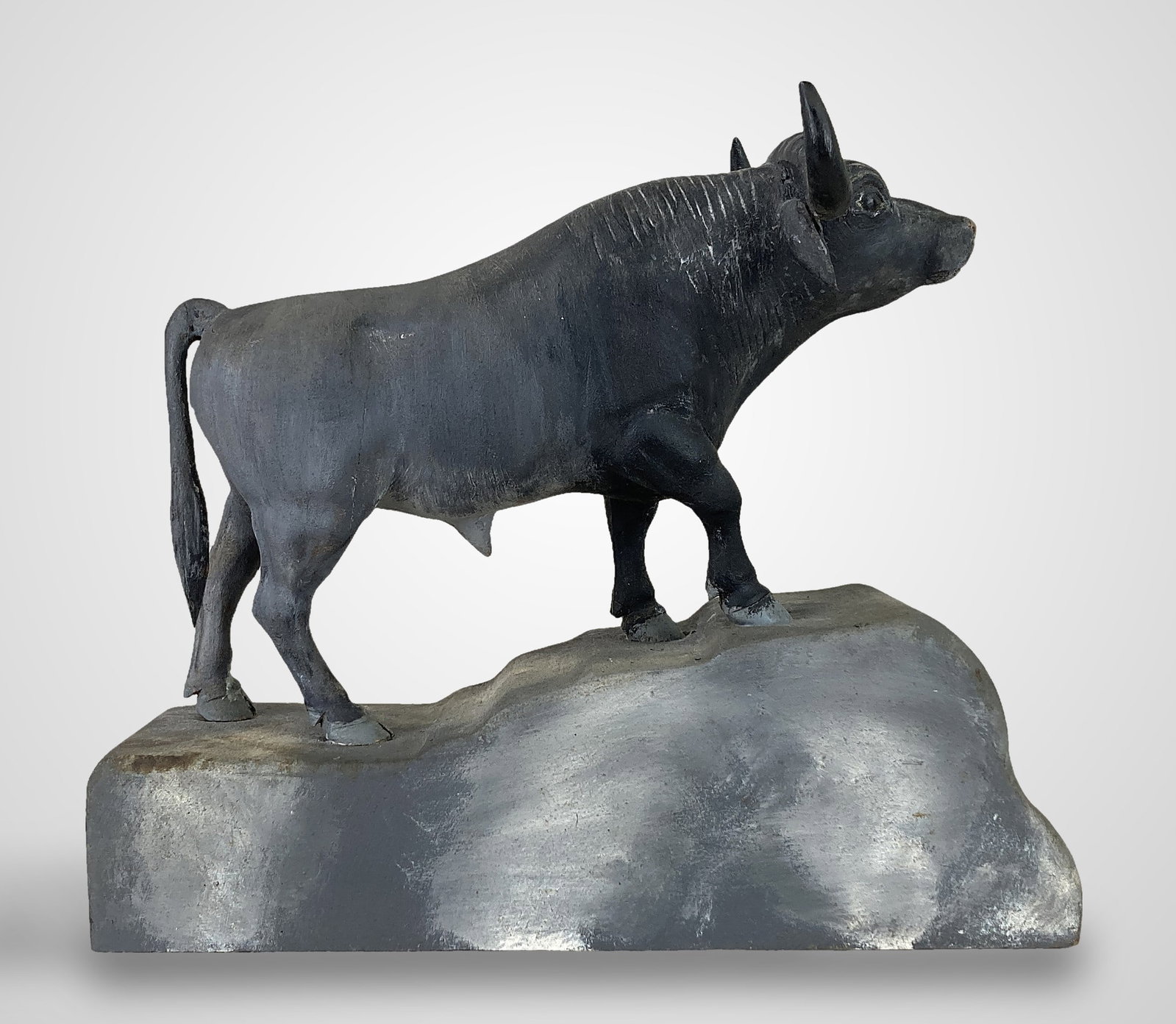 Folk Art Carved Cape Buffalo Statue - 6