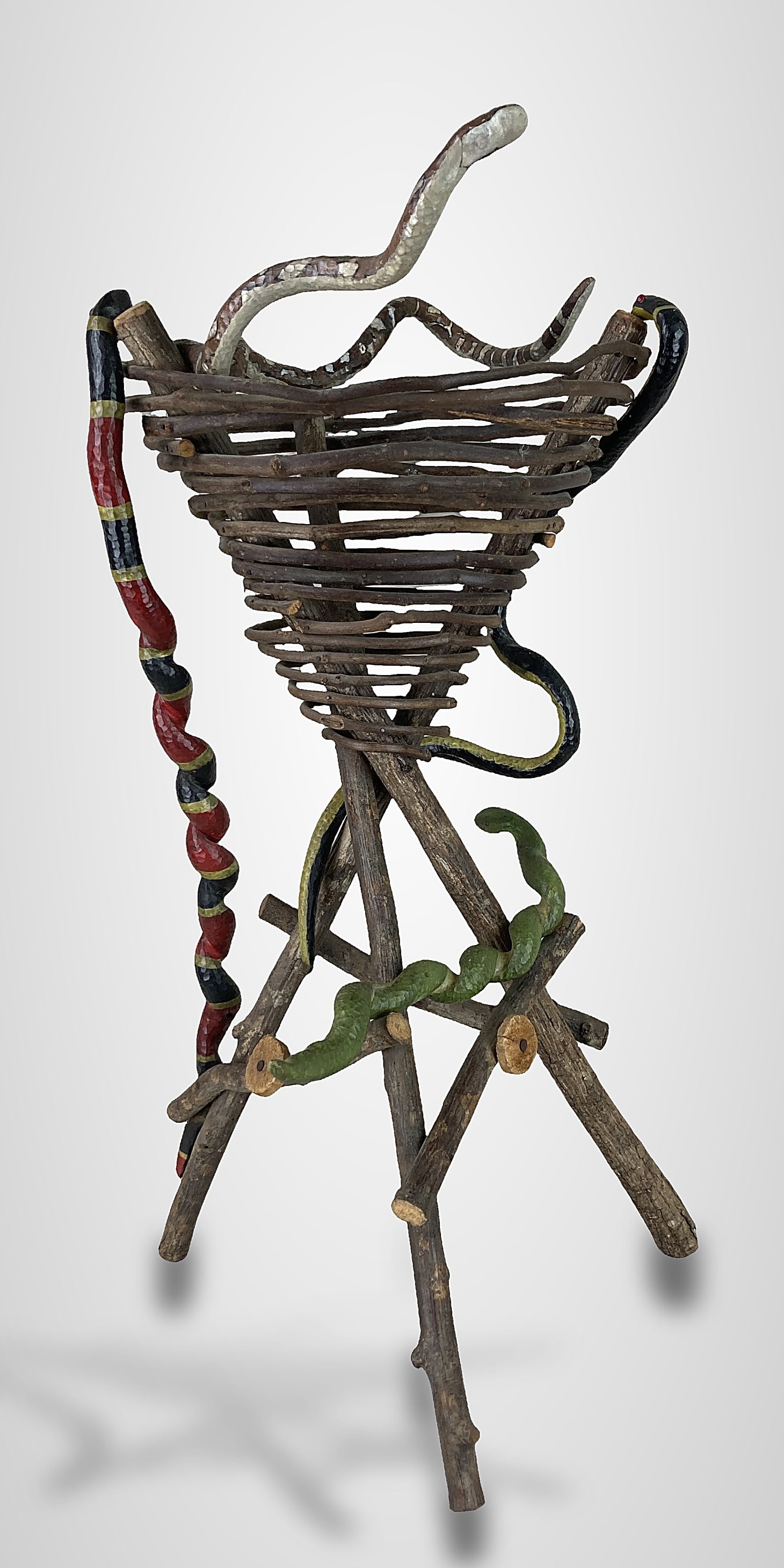 North Carolina Carved Folk Art Snake Basket - 3