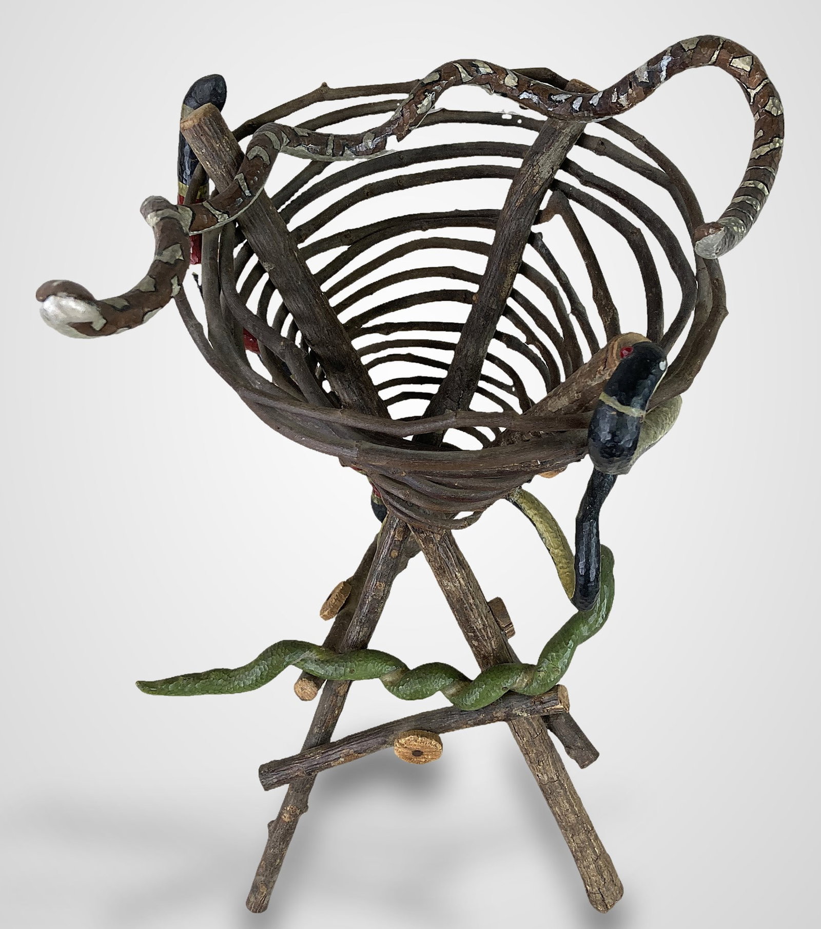 North Carolina Carved Folk Art Snake Basket - 5