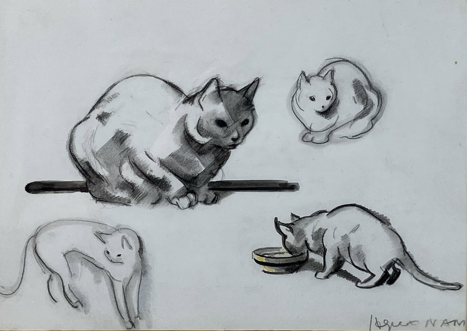 Jacques Nam, Cat, Watercolor and Graphite Study - 2