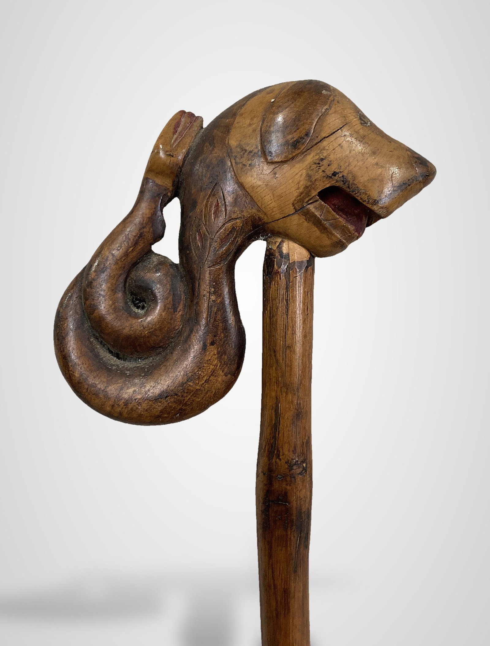 Folk Art Dog and Snake Walking Stick - 3