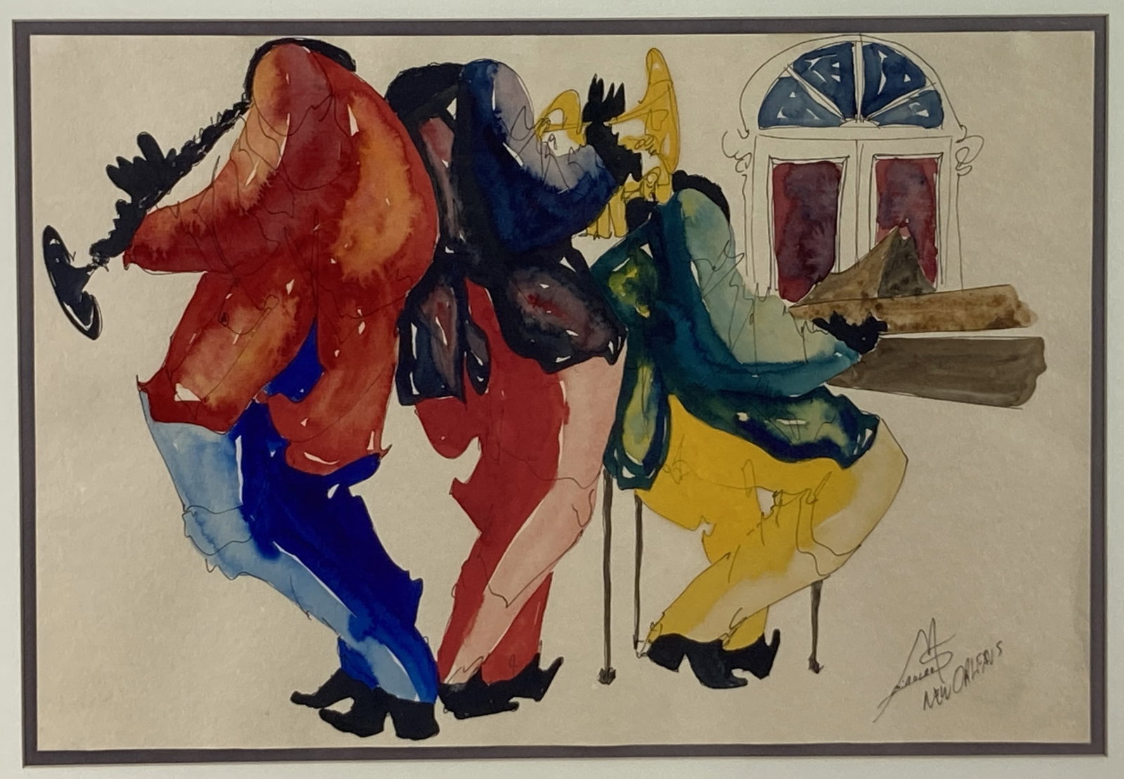 Leo Meierstorf, New Orleans Jazz Players, Watercolor Painting - 2