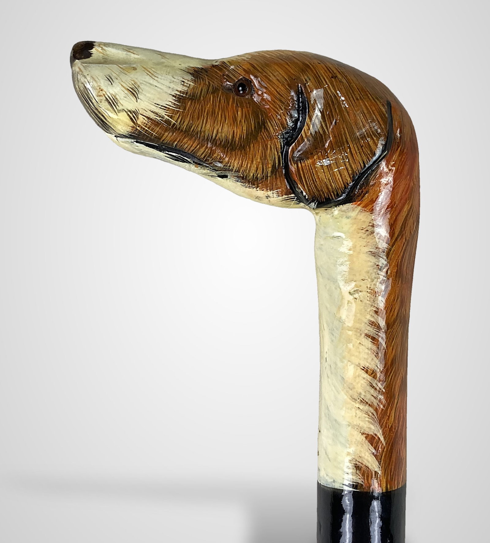Folk Art Polychrome Hunting Dog Cane - 5