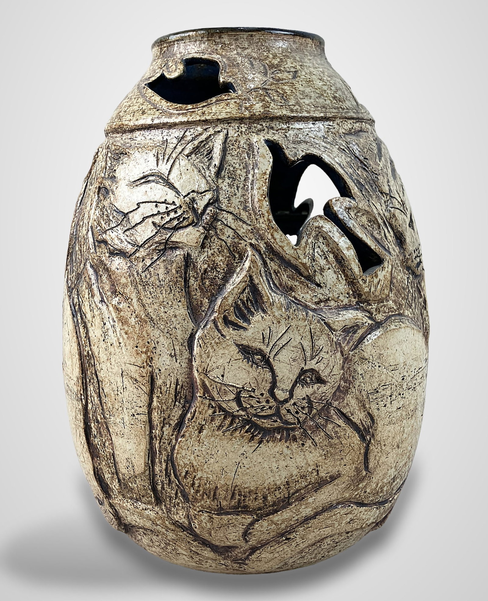 Studio Pottery Cat Vase - 2