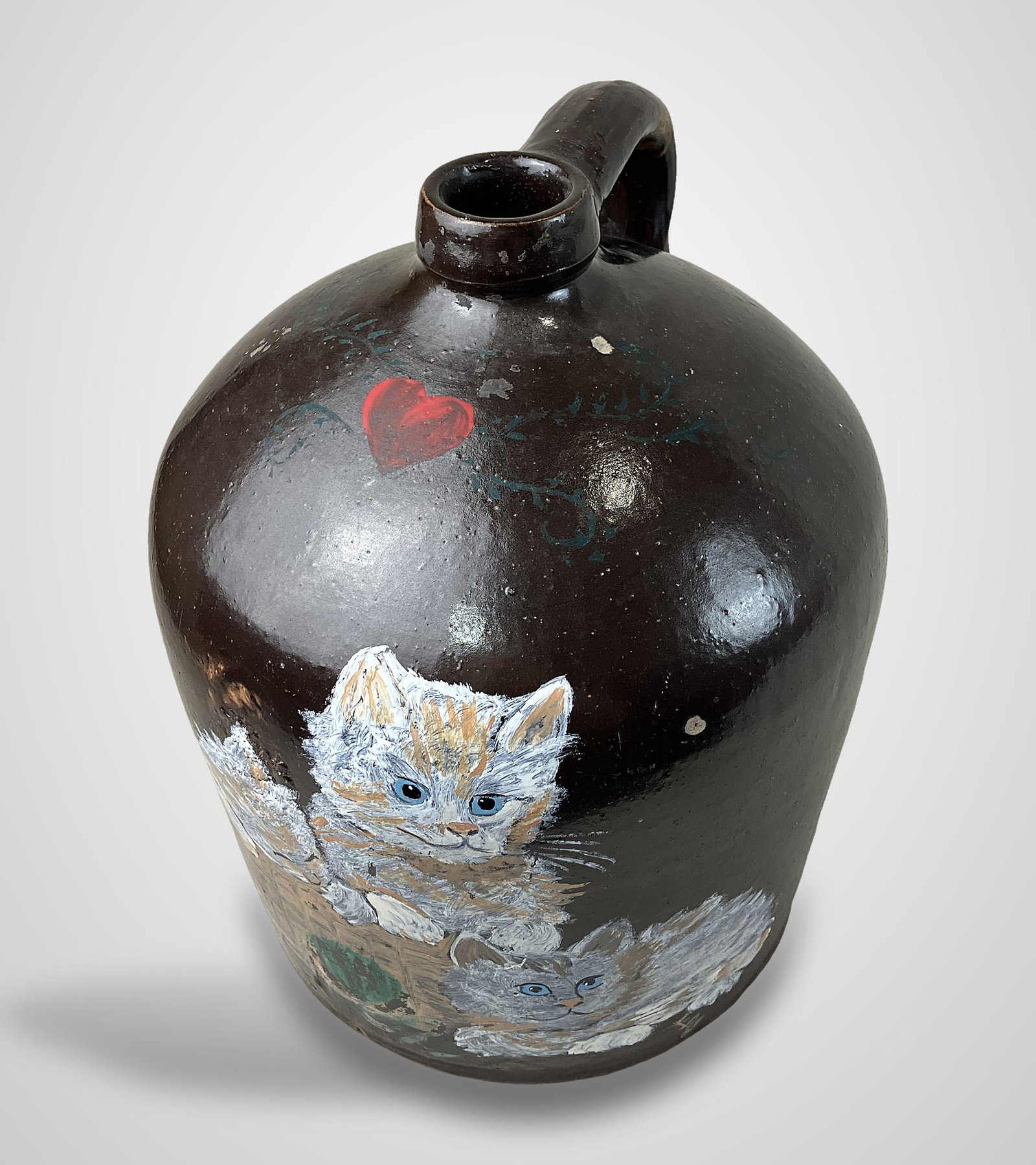 Folk Art Cat Painted Stoneware Merrill Company Jug - 2