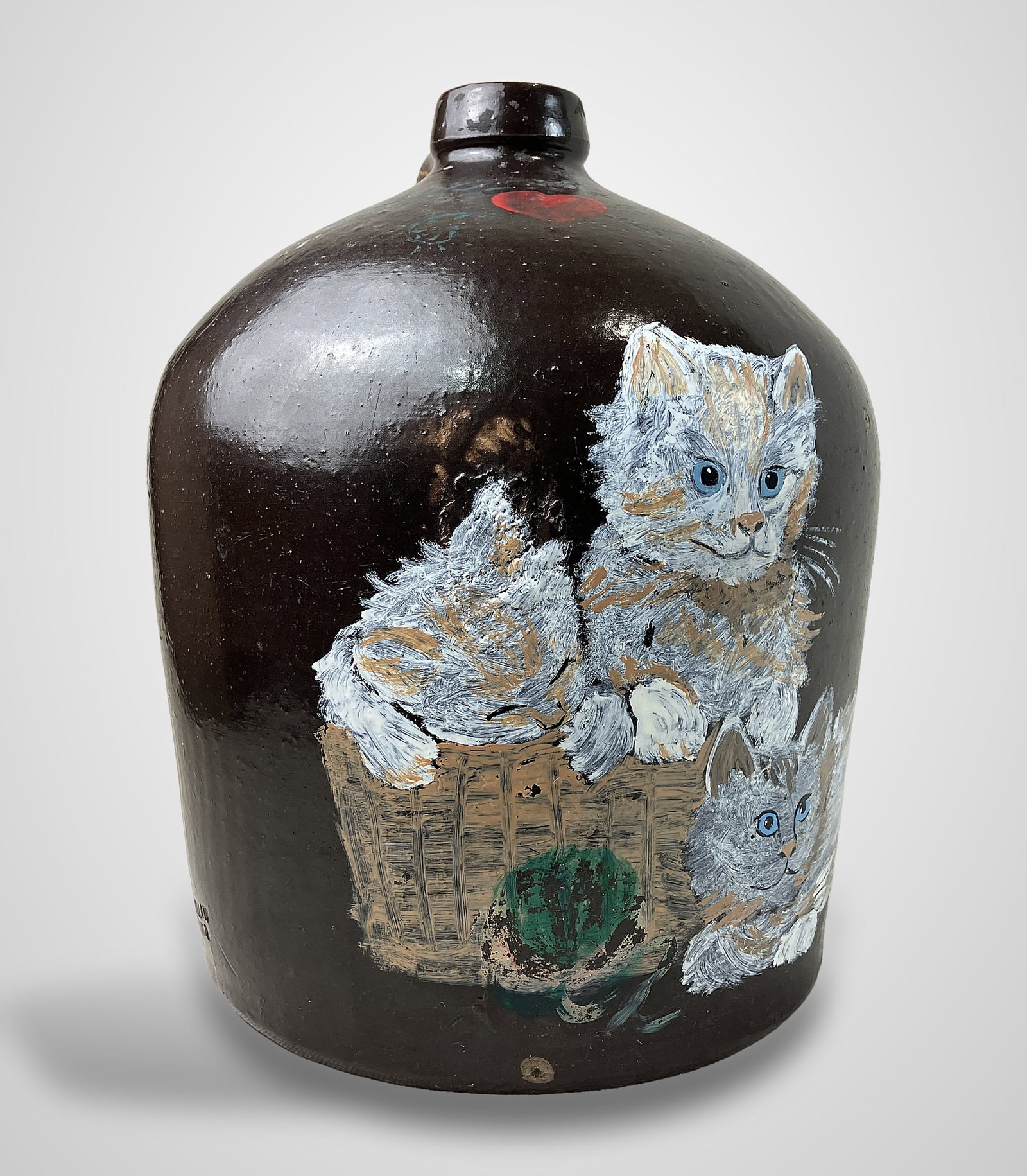 Folk Art Cat Painted Stoneware Merrill Company Jug - 4