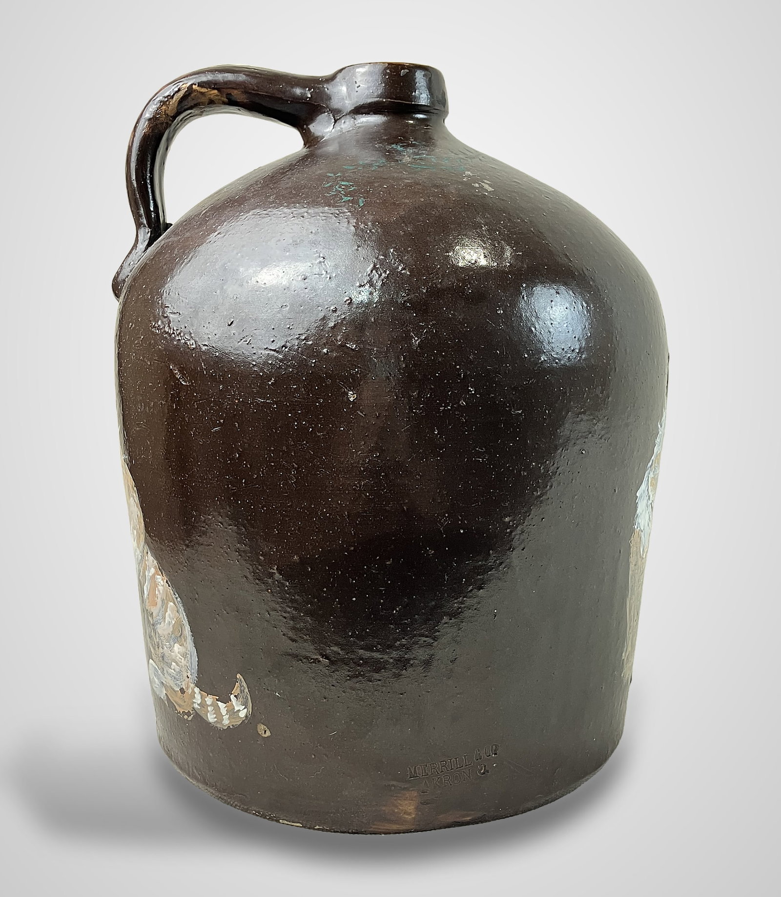 Folk Art Cat Painted Stoneware Merrill Company Jug - 6