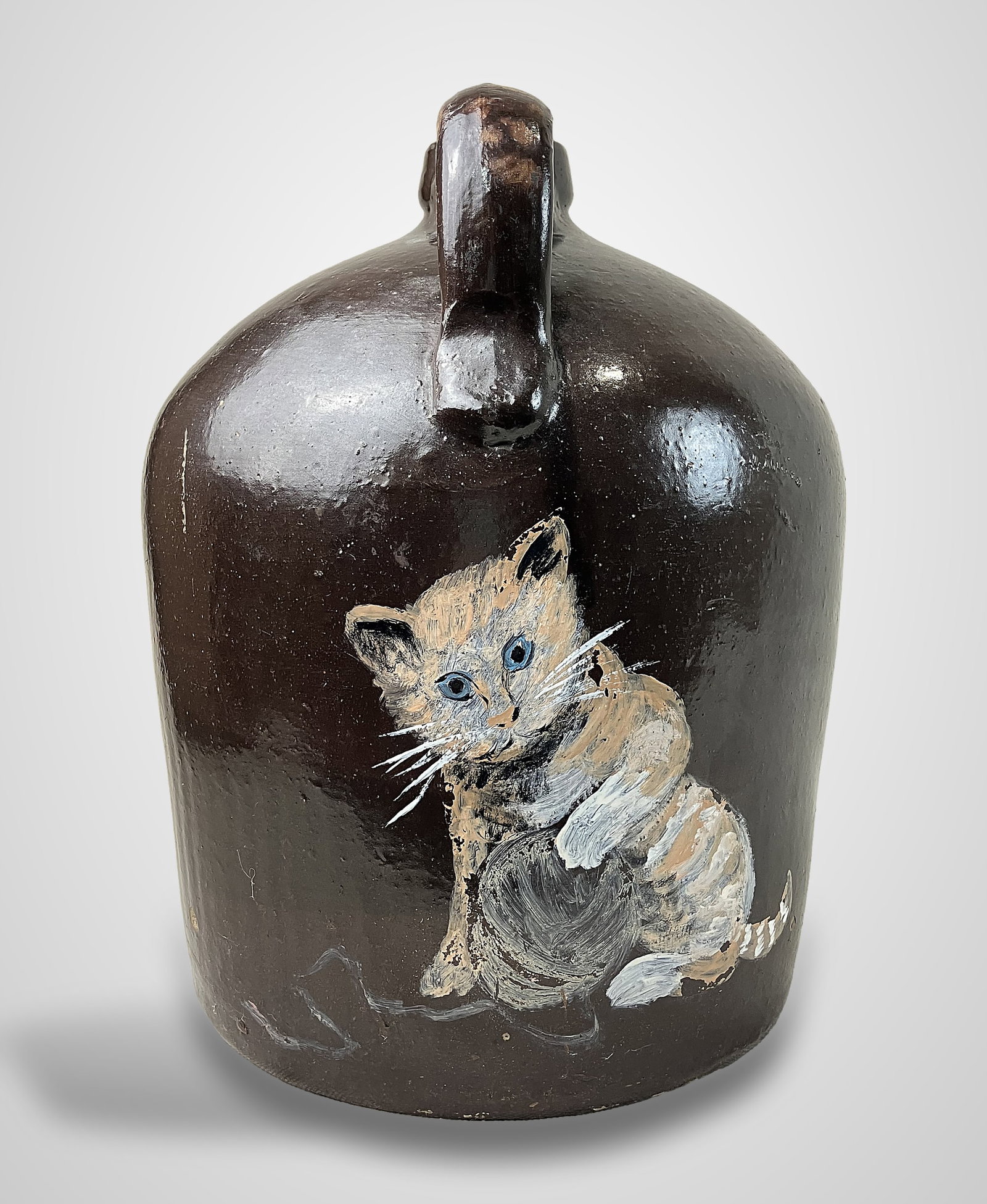 Folk Art Cat Painted Stoneware Merrill Company Jug - 8