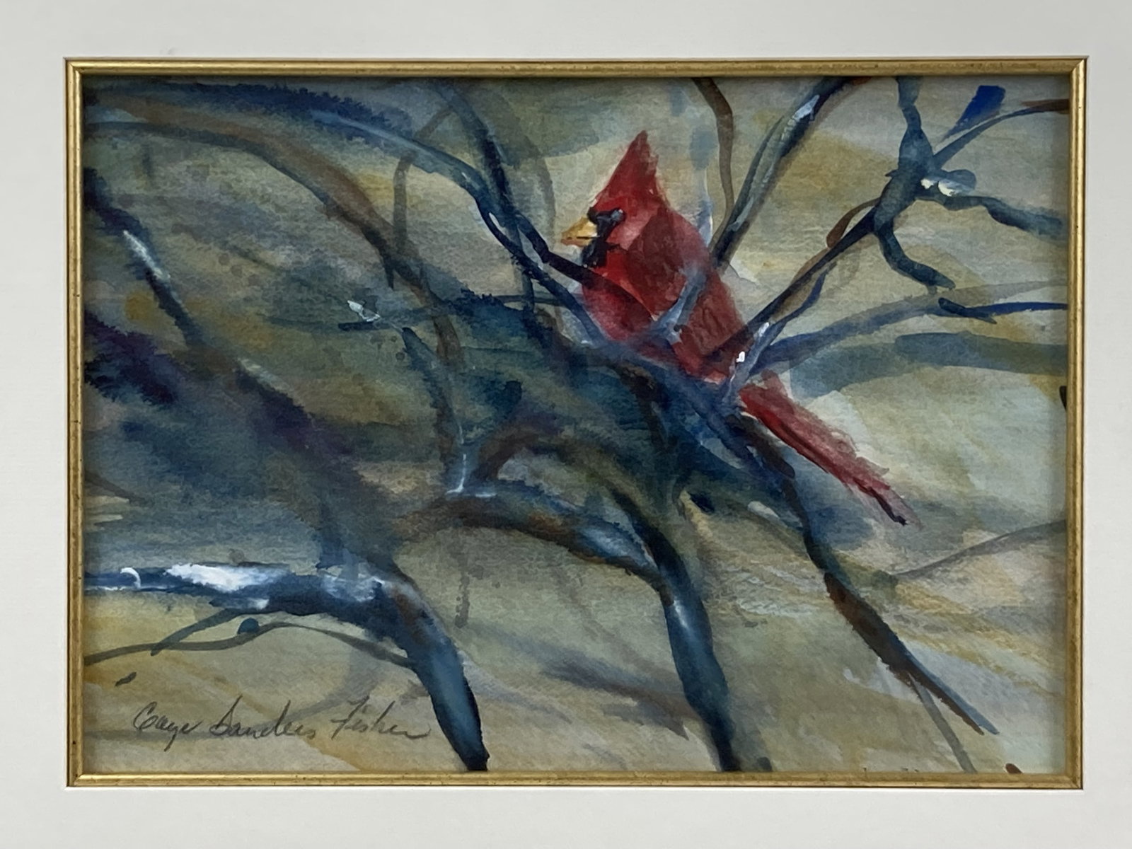 Gaye Sanders Fisher, Cardinal in Tree, Watercolor Painting - 2