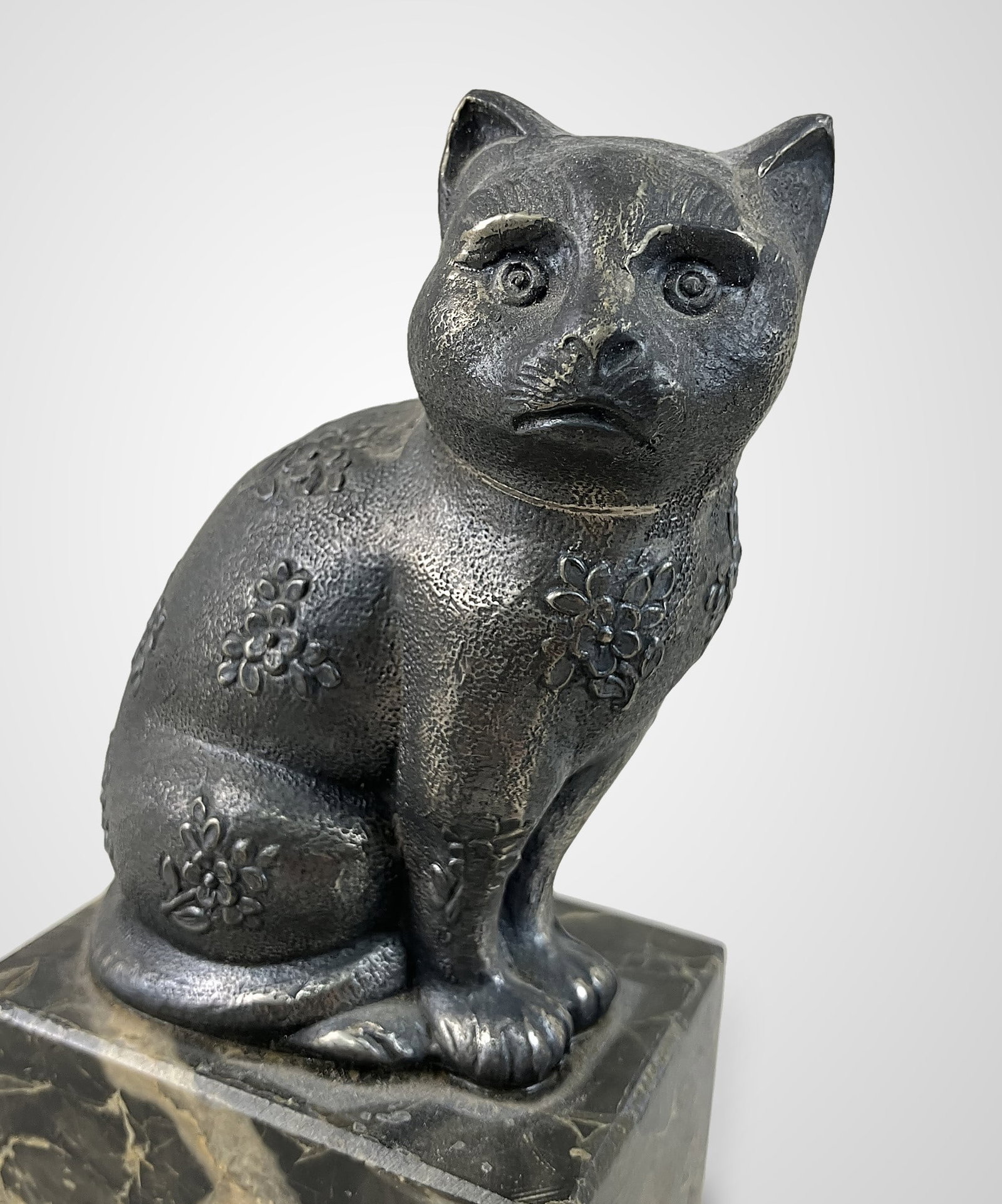 Italian Cat Figurine on Marble Base - 2