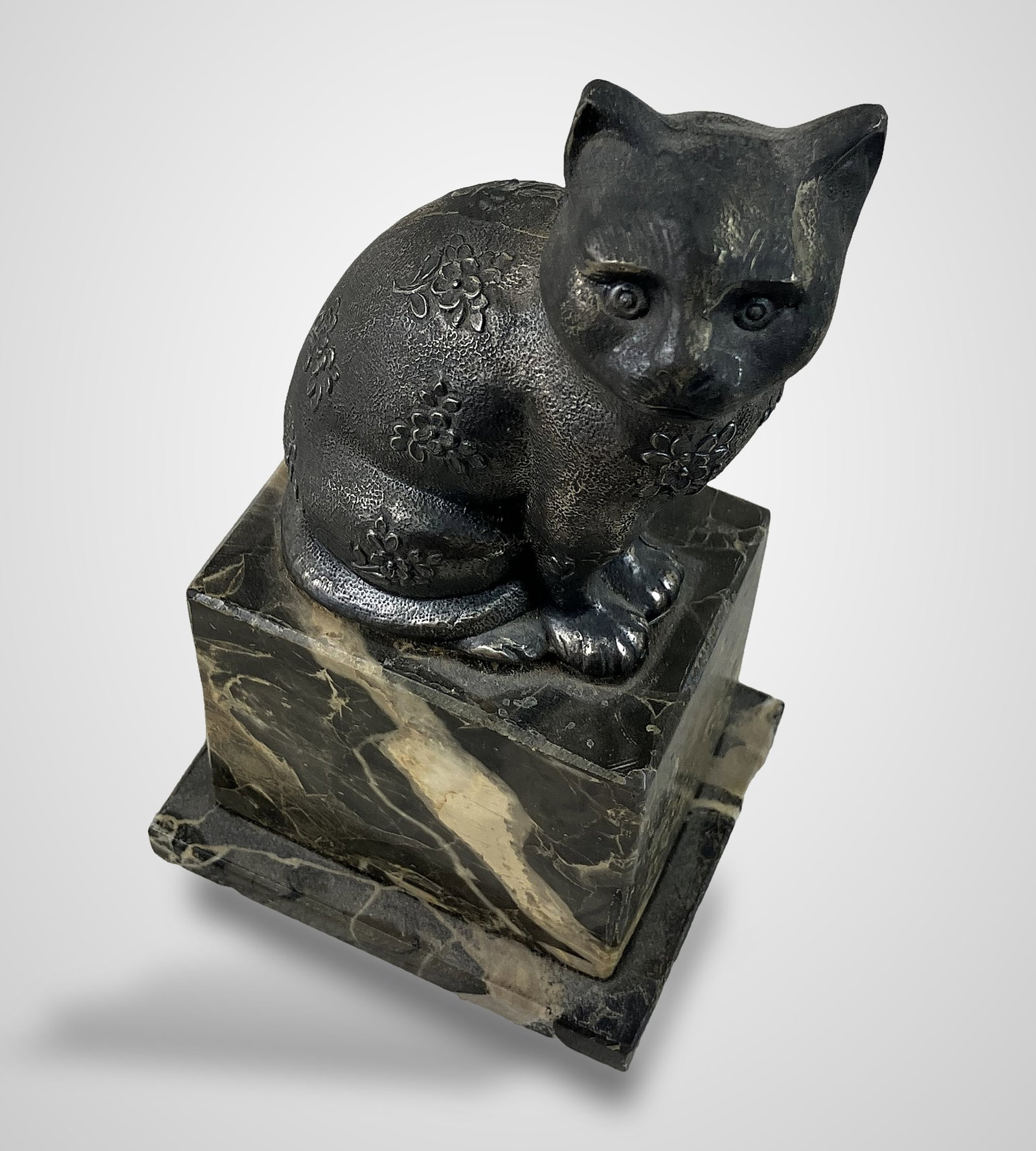 Italian Cat Figurine on Marble Base - 4