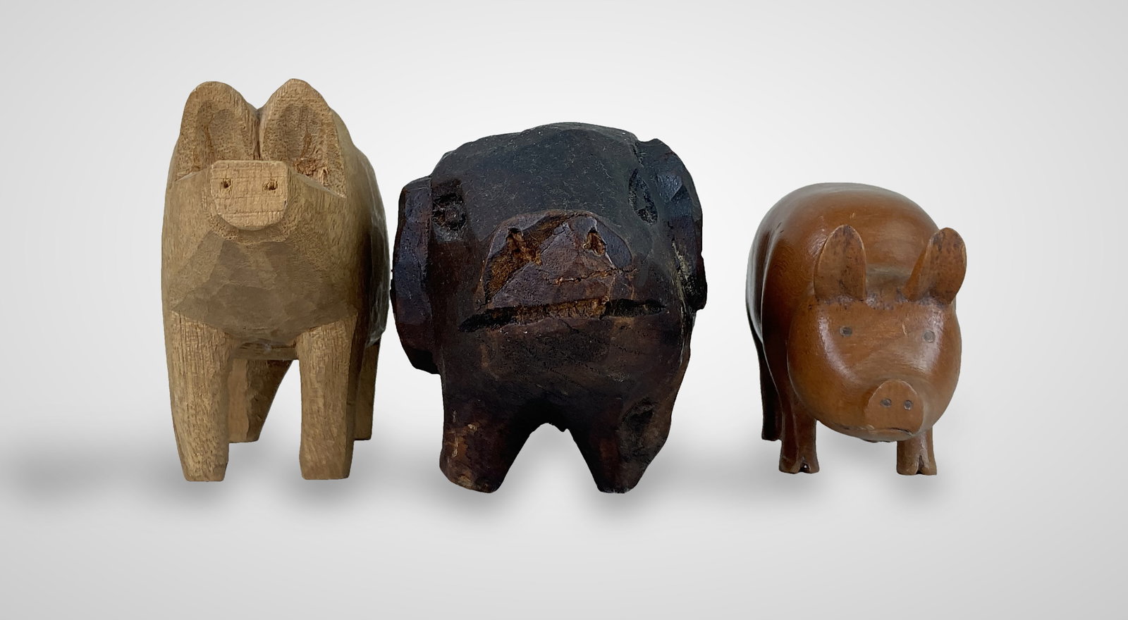 Folk Art Carved Pig Figures - 2