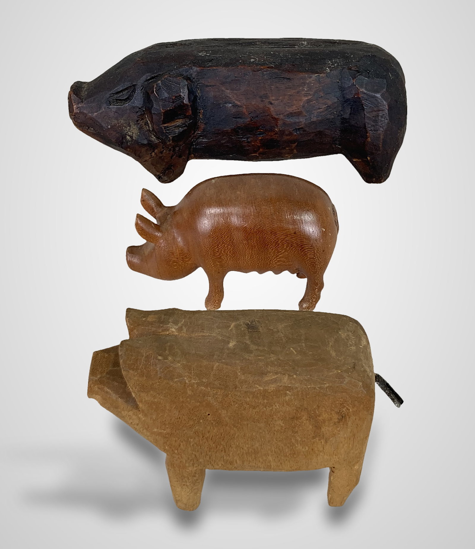 Folk Art Carved Pig Figures - 3