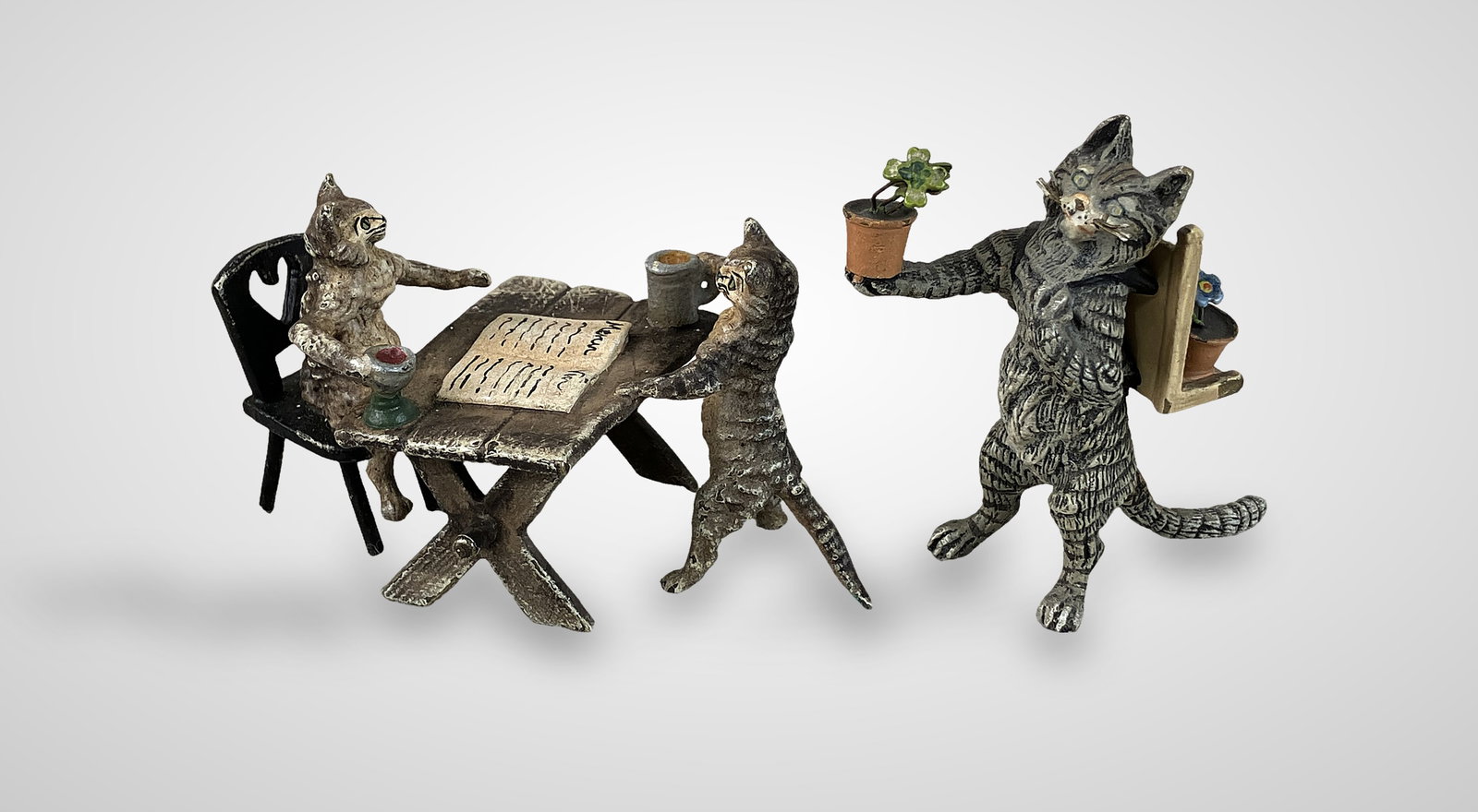 Miniature Bronze Cats Including Franz Bergman - 3