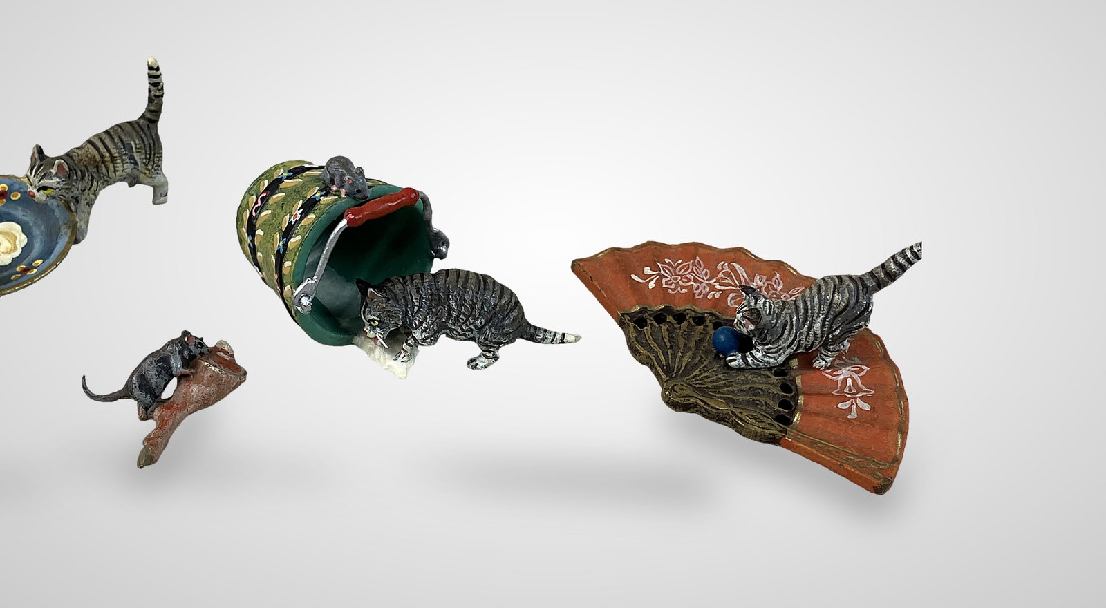 Miniature Bronze Cats Including Franz Bergman - 4
