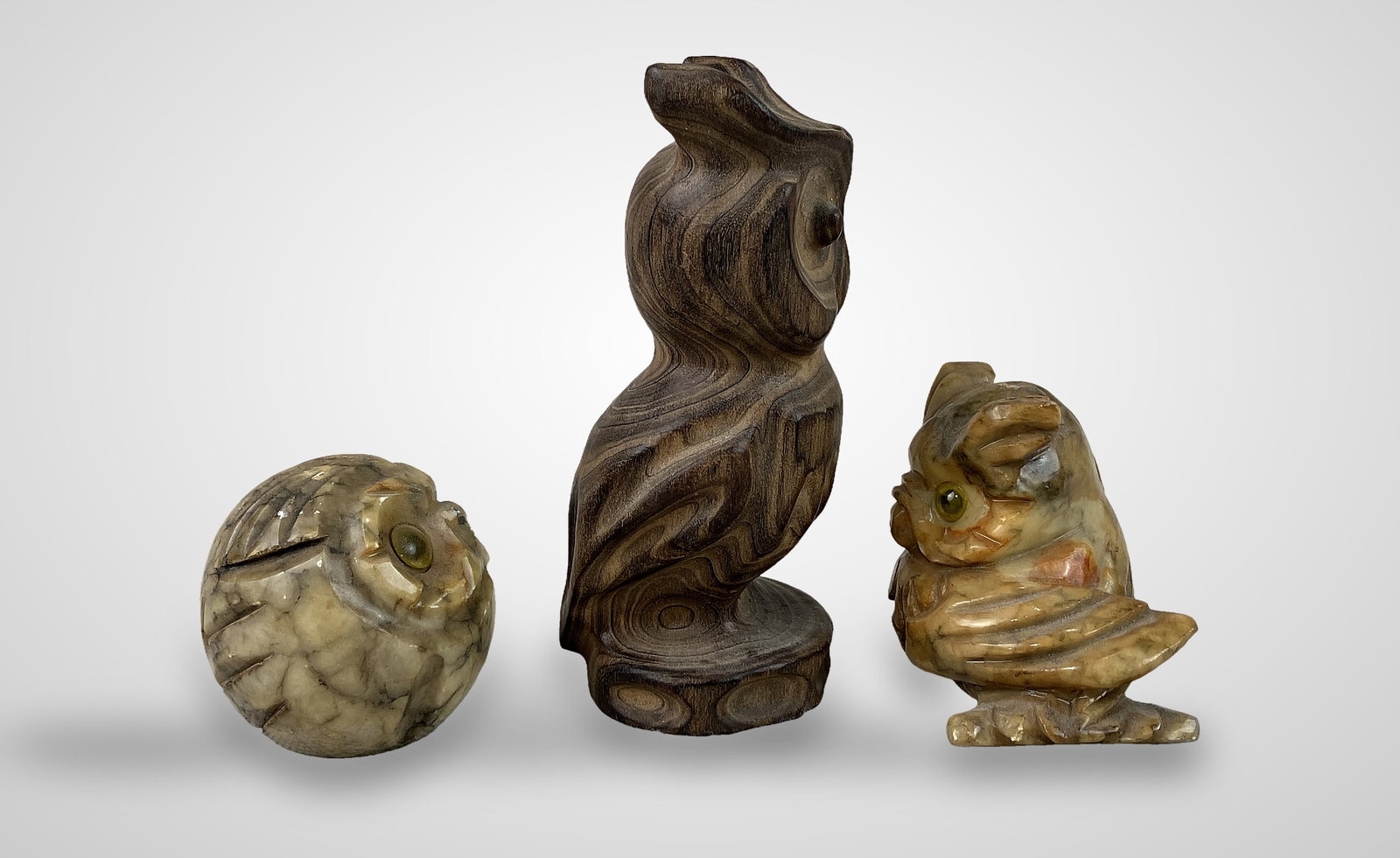 Three Folk Art Carved Owl Figurines - 5