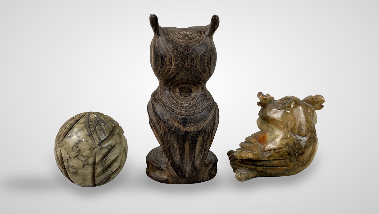 Three Folk Art Carved Owl Figurines - 6