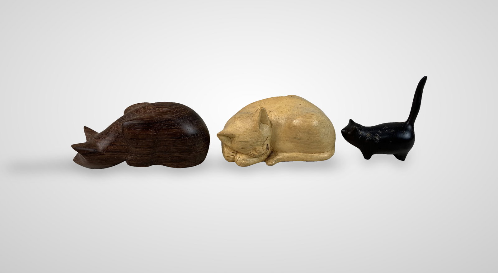 Three Folk Art Carved Wood Cats - 5