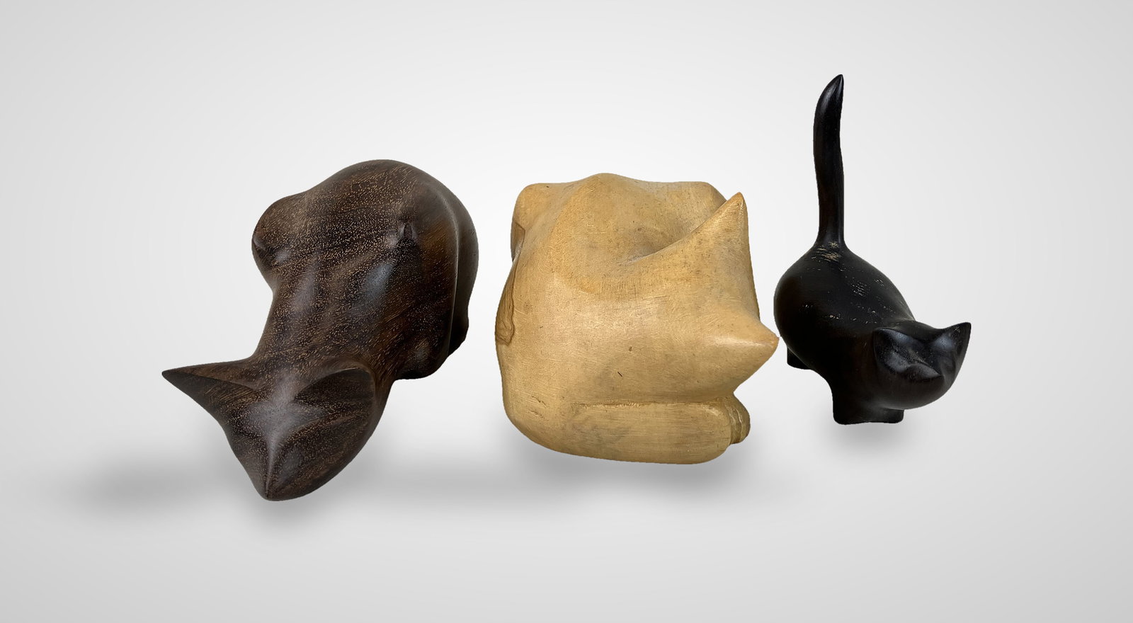 Three Folk Art Carved Wood Cats - 6