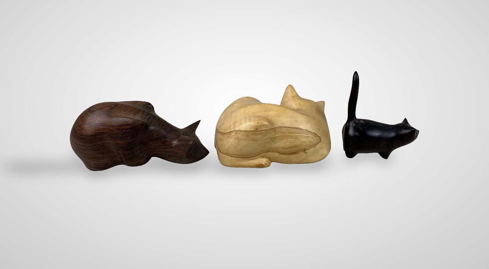 Three Folk Art Carved Wood Cats - 7