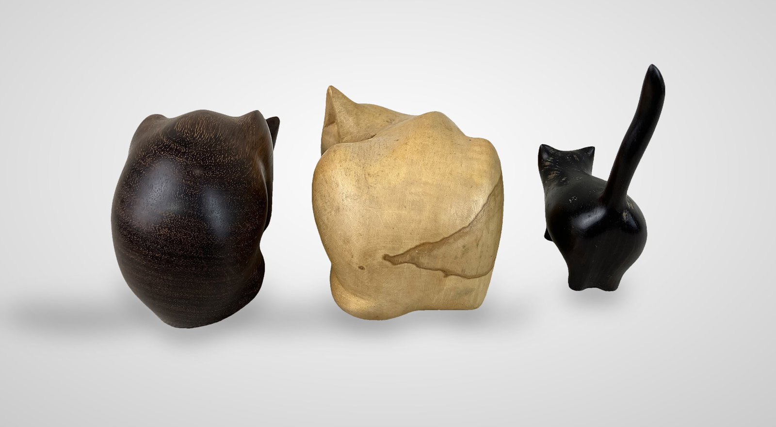 Three Folk Art Carved Wood Cats - 8