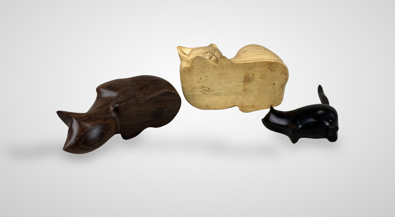 Three Folk Art Carved Wood Cats - 9