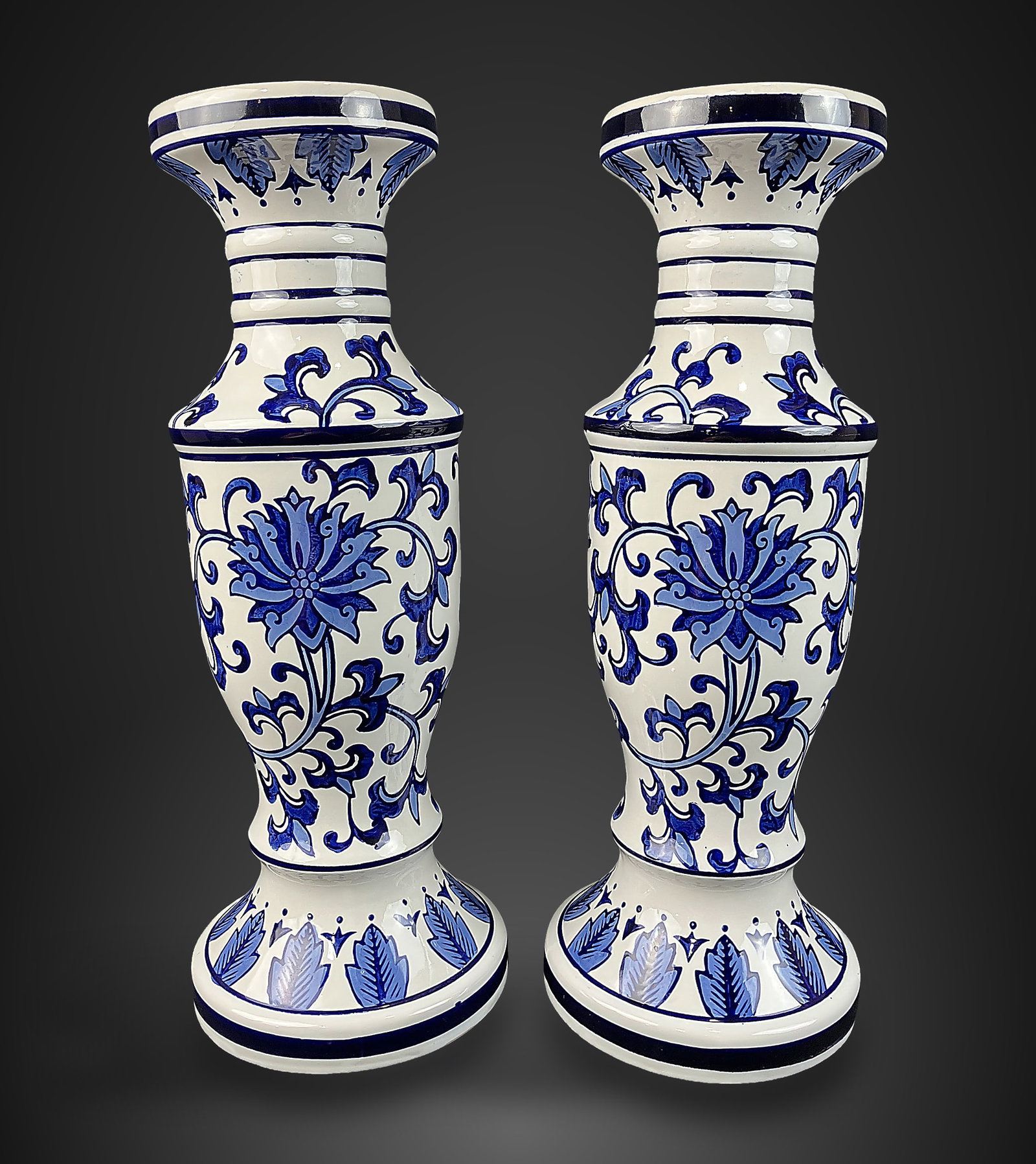 Pair of Chinoiserie Blue and White Candle Pillars (1 of 7)