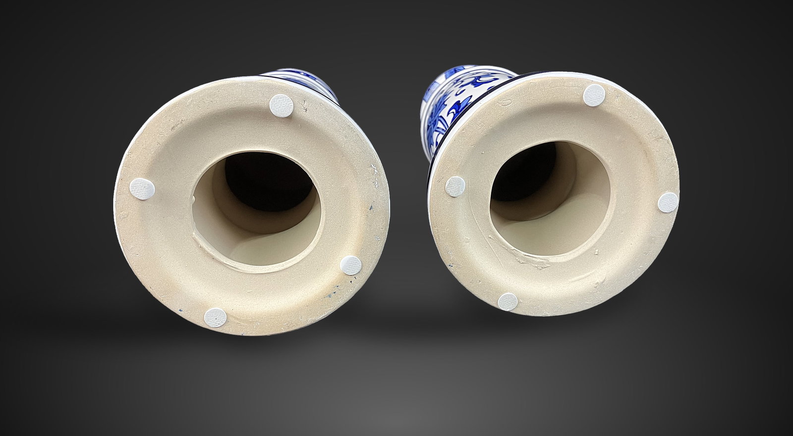 Pair of Chinoiserie Blue and White Candle Pillars - 7