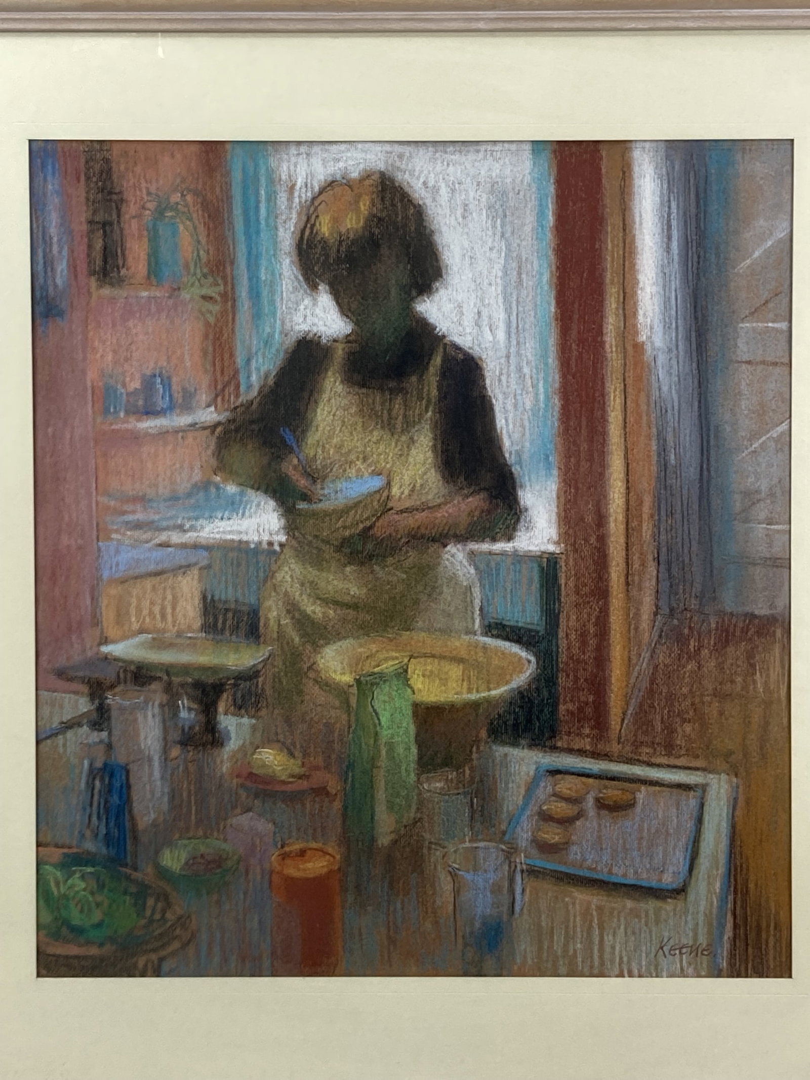 Mid-Century Modern, Kitchen Scene, Signed Pastel - 2
