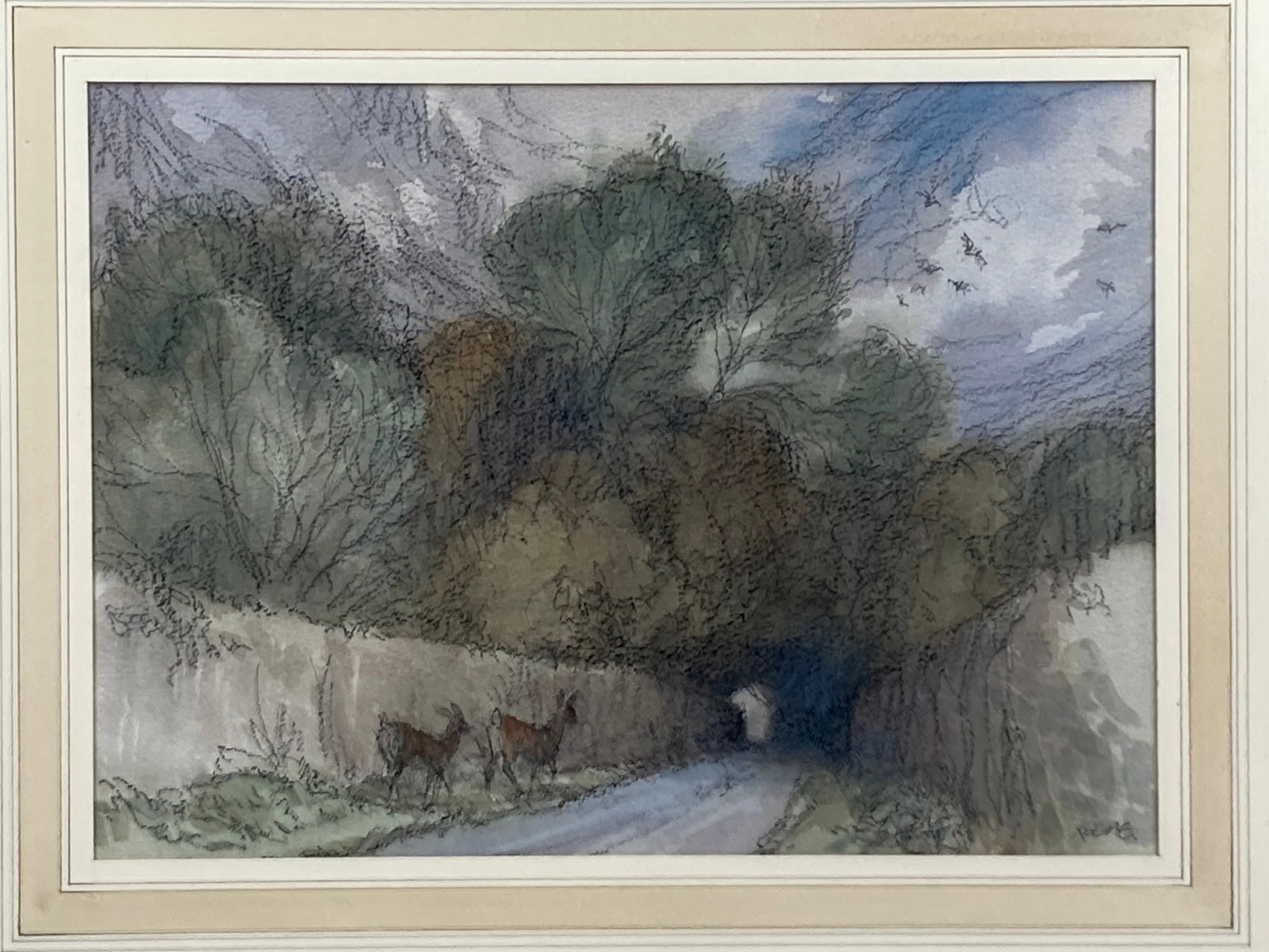 Mid-Century Modern, Forest Landscape, Signed Mixed Media Painting - 2