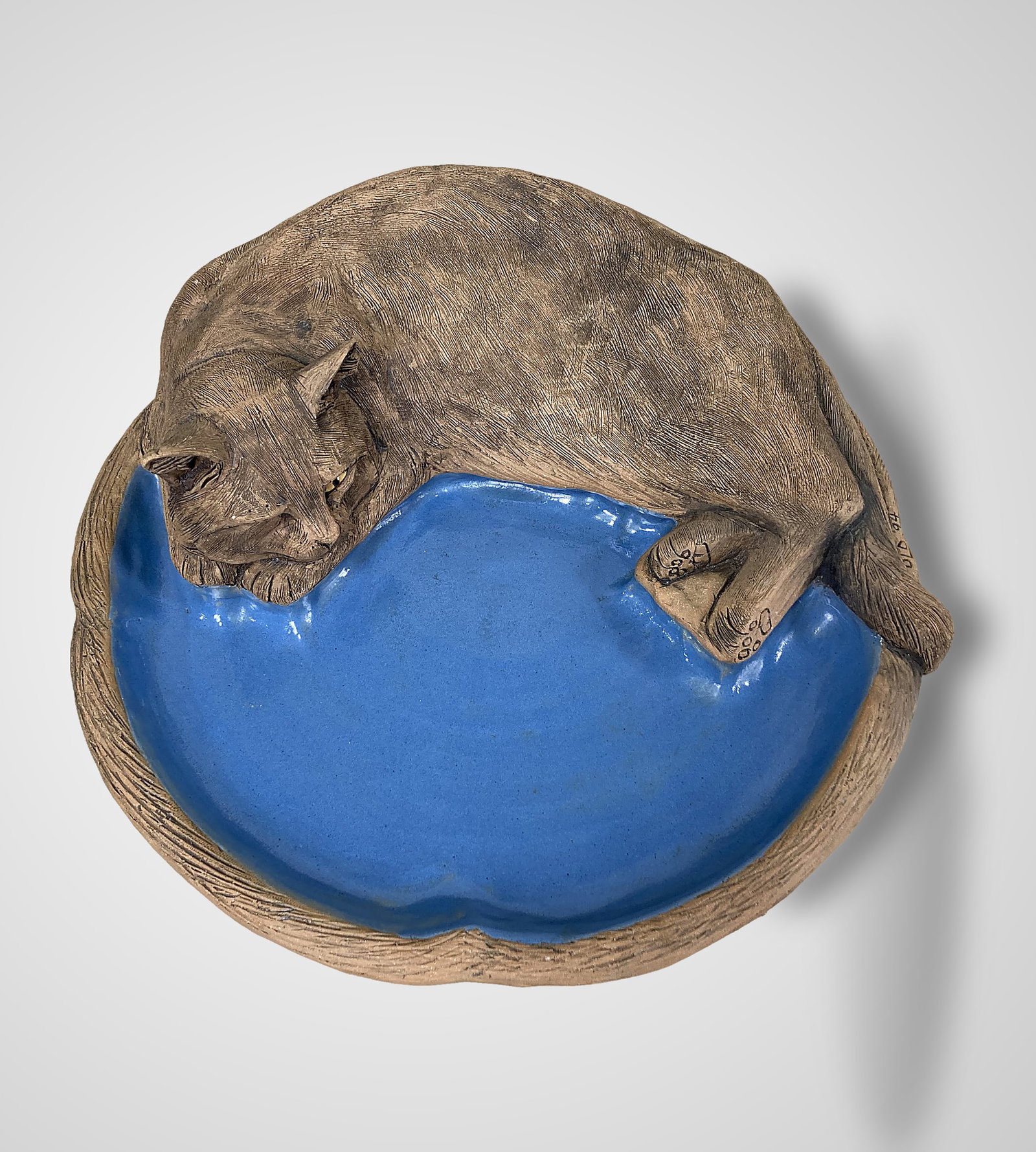 David L. Davis Pottery Cat Bird Bath - 2