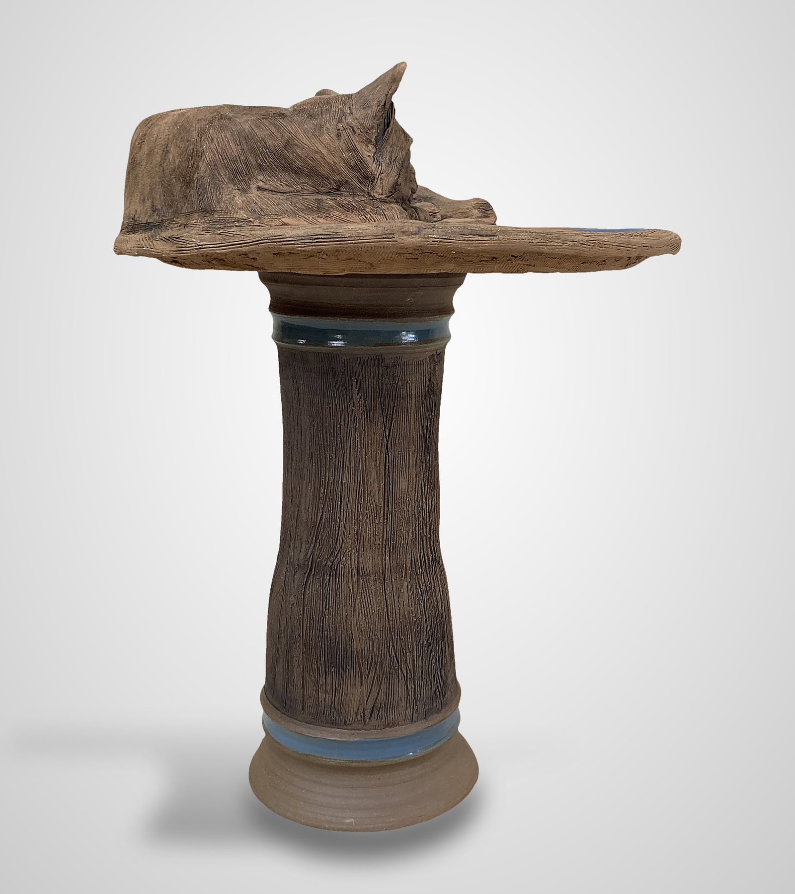 David L. Davis Pottery Cat Bird Bath - 3
